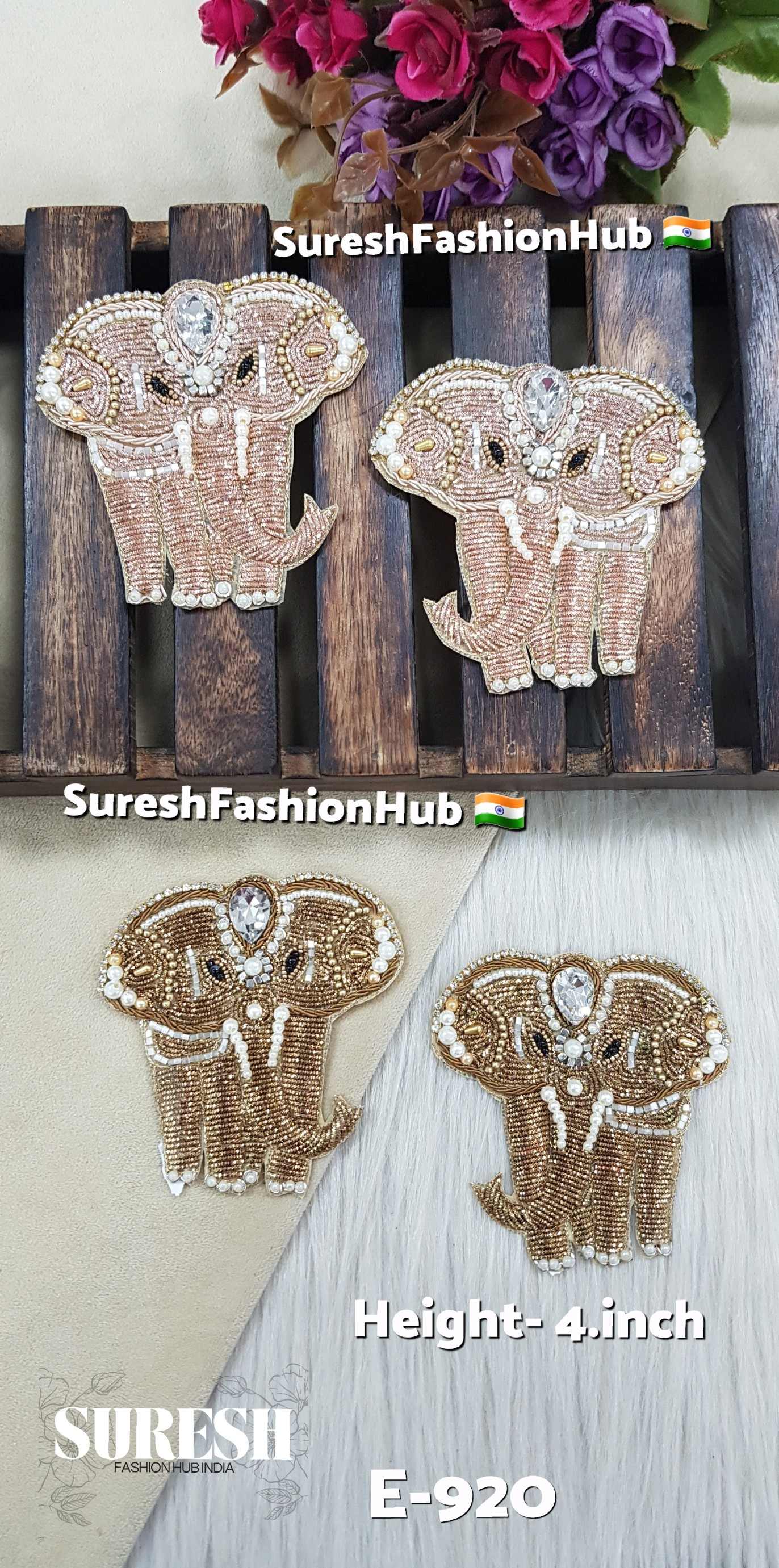 Left Side Facing Rose Gold Zardosi Elephant Patch – E-920
