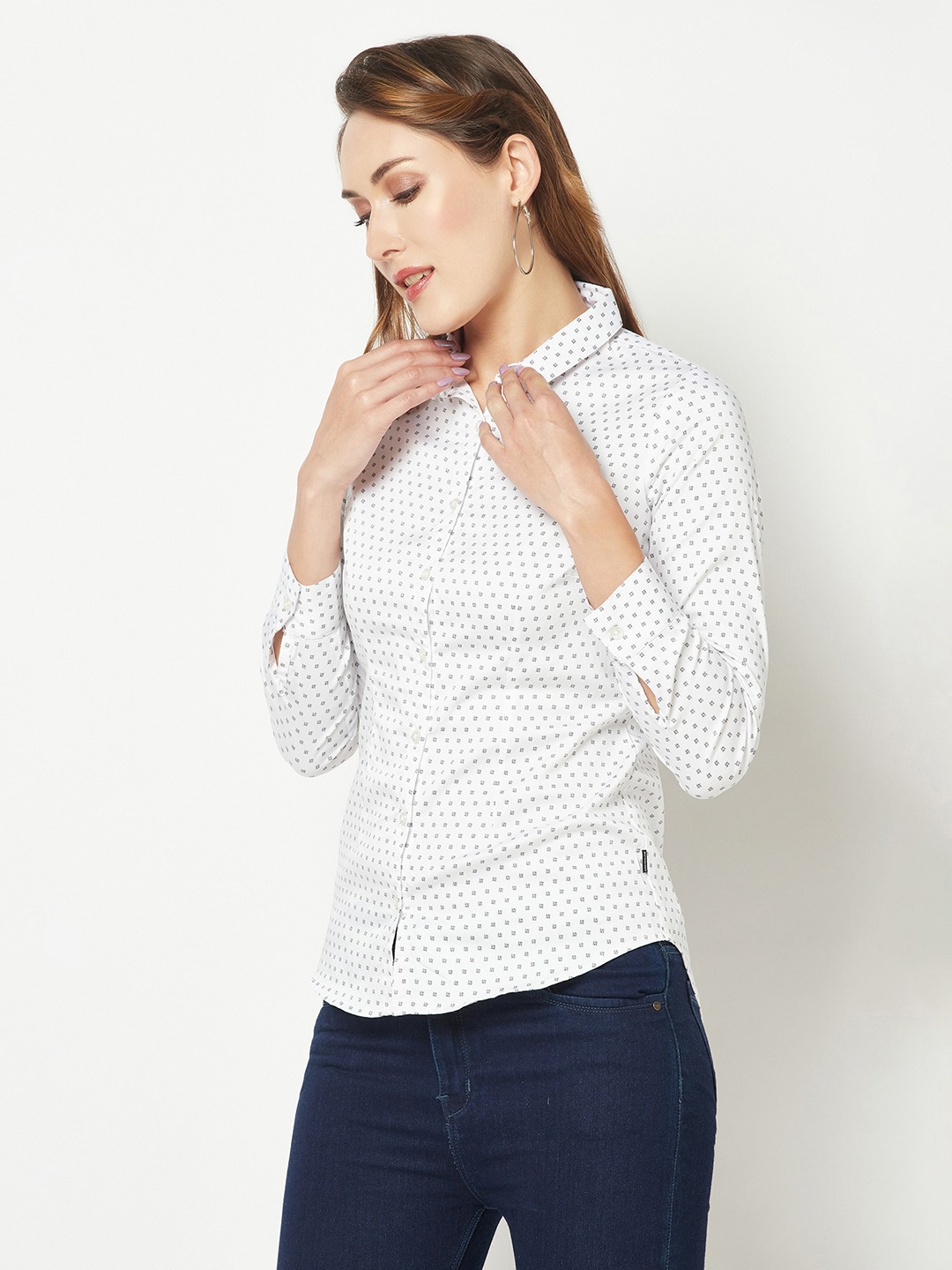 Crimsoune Club Women White Mini Motif Printed Shirt Crimsoune Club