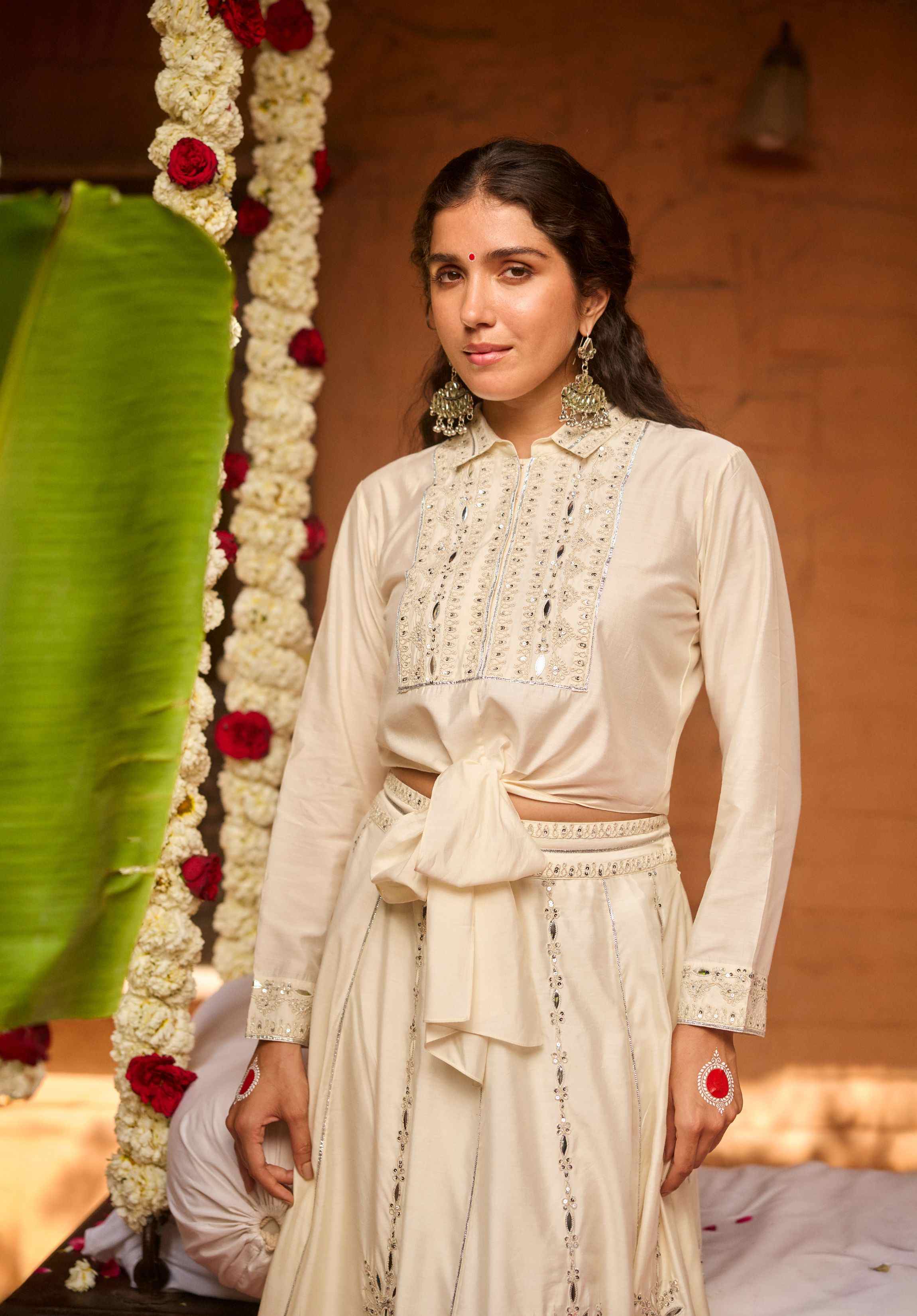 Zeenat Offwhite Tie Up Blouse