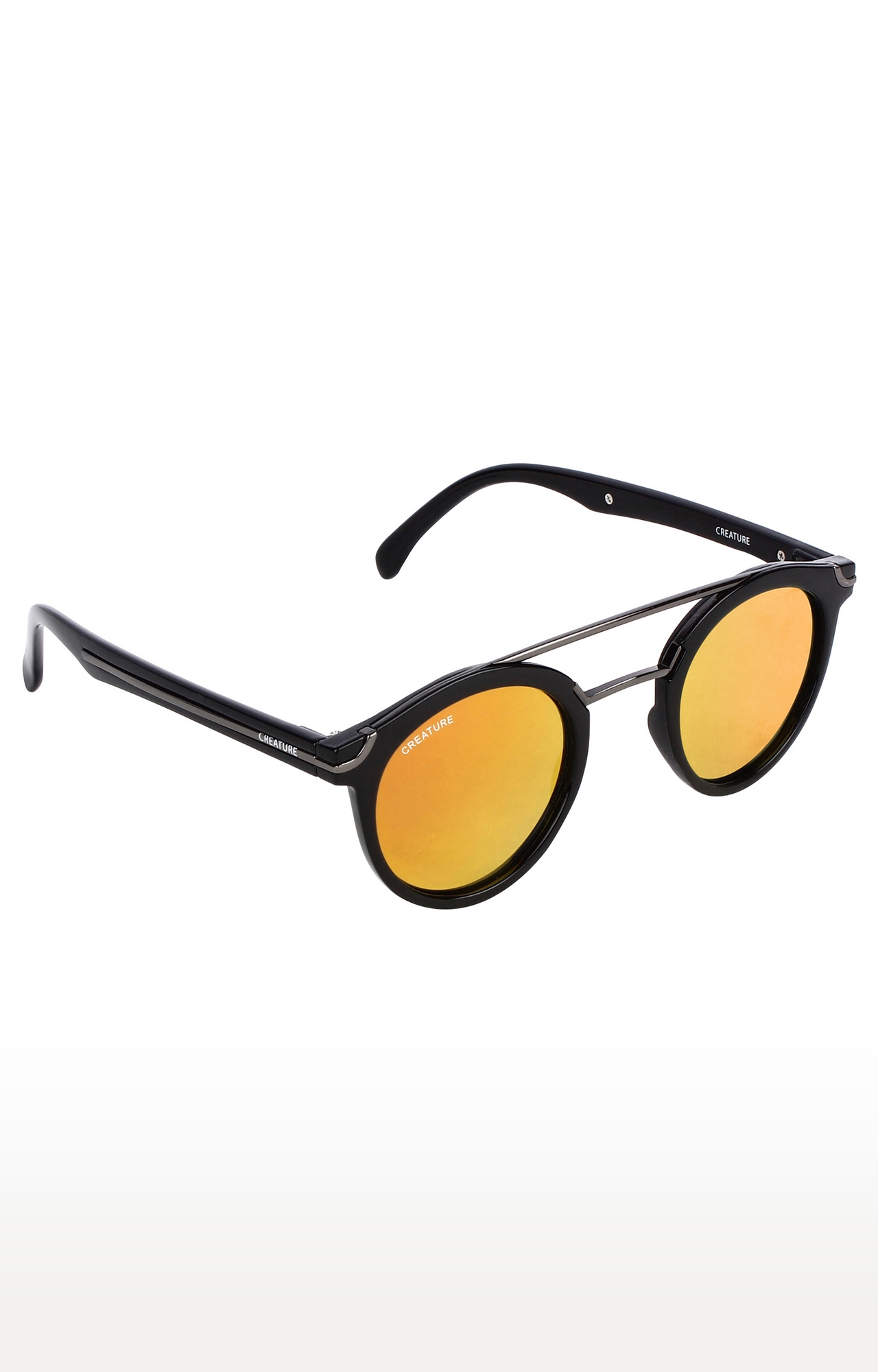 CREATURE | CREATURE Silver Stripped Round Sunglasses (Lens-Yellow|Frame-Silver) 0