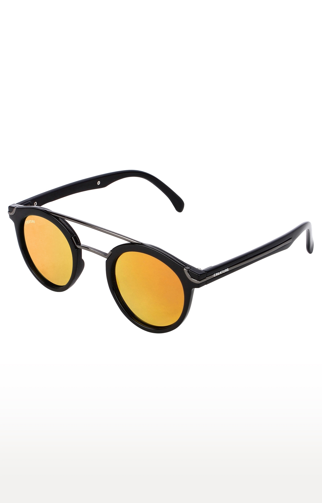 CREATURE | CREATURE Silver Stripped Round Sunglasses (Lens-Yellow|Frame-Silver) 2