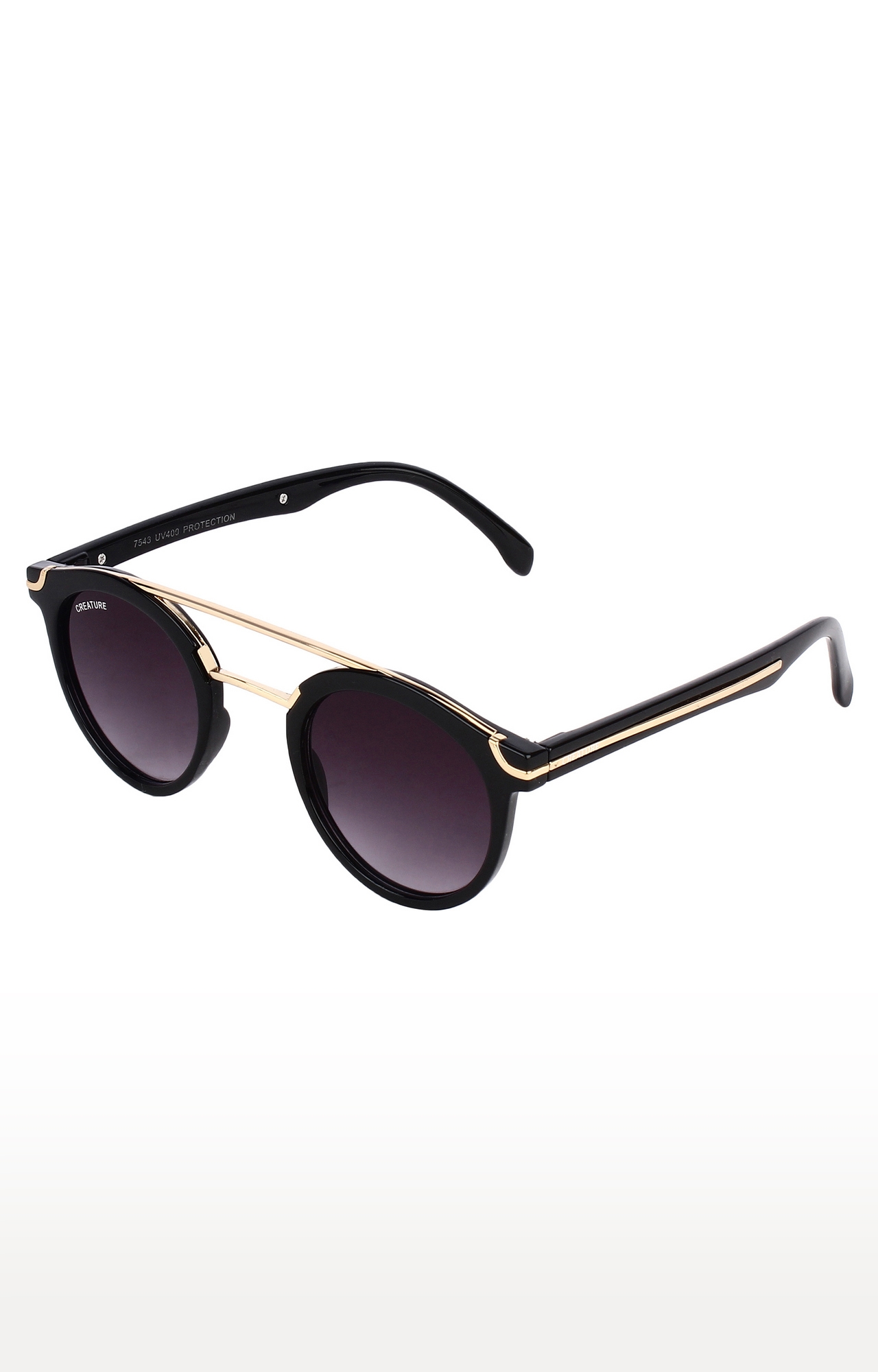 CREATURE | CREATURE Purple Golden Stripped Round Sunglasses (Lens-Purple|Frame-Golden) 2