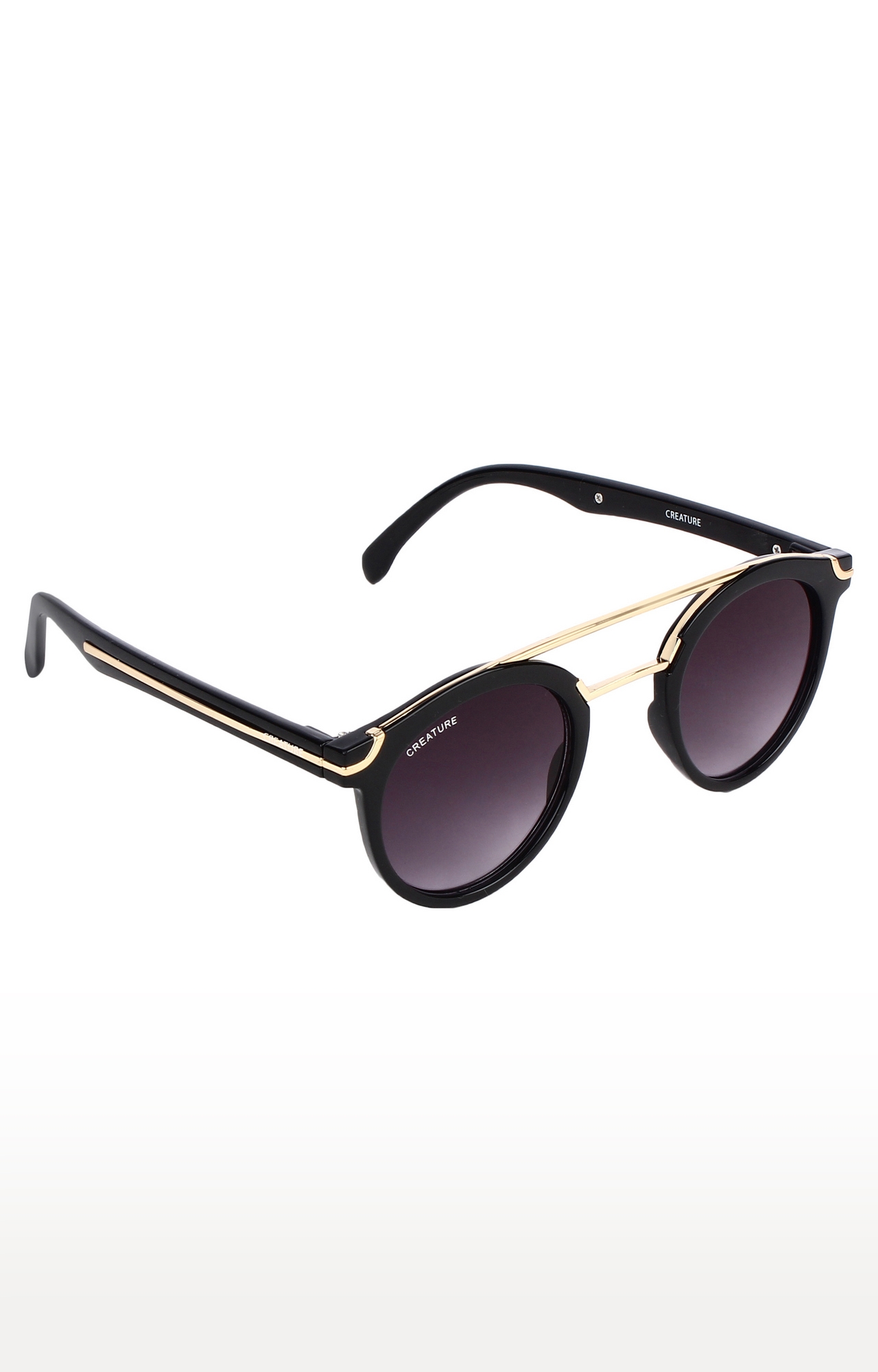 CREATURE | CREATURE Purple Golden Stripped Round Sunglasses (Lens-Purple|Frame-Golden) 0