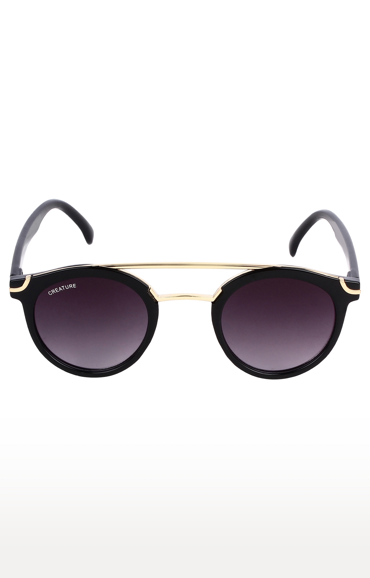 CREATURE | CREATURE Purple Golden Stripped Round Sunglasses (Lens-Purple|Frame-Golden) 1
