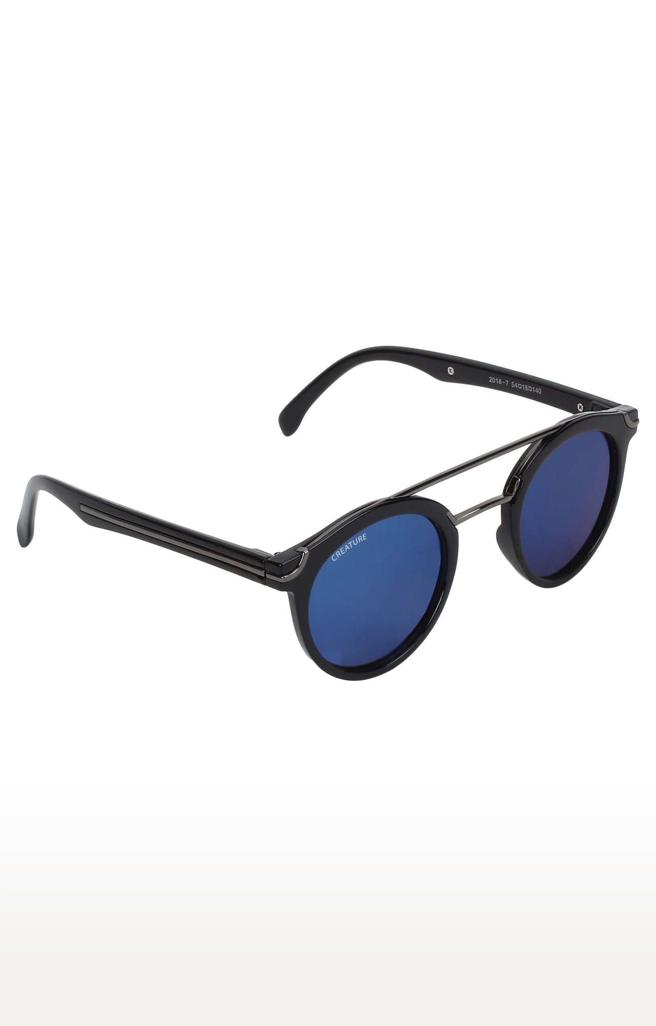 CREATURE | CREATURE Black Round Unisex Sunglasses (Lens-Blue|Frame-Black) 0