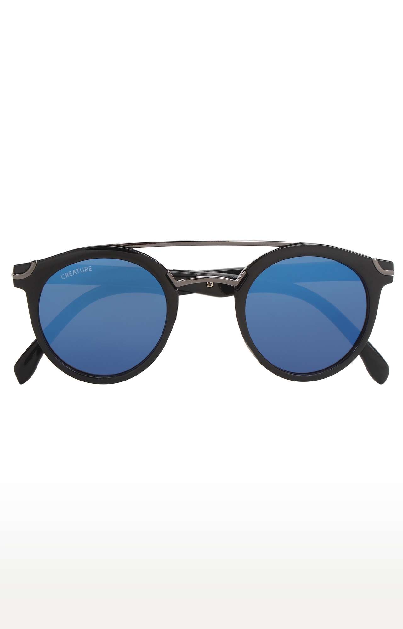 CREATURE | CREATURE Black Round Unisex Sunglasses (Lens-Blue|Frame-Black) 2