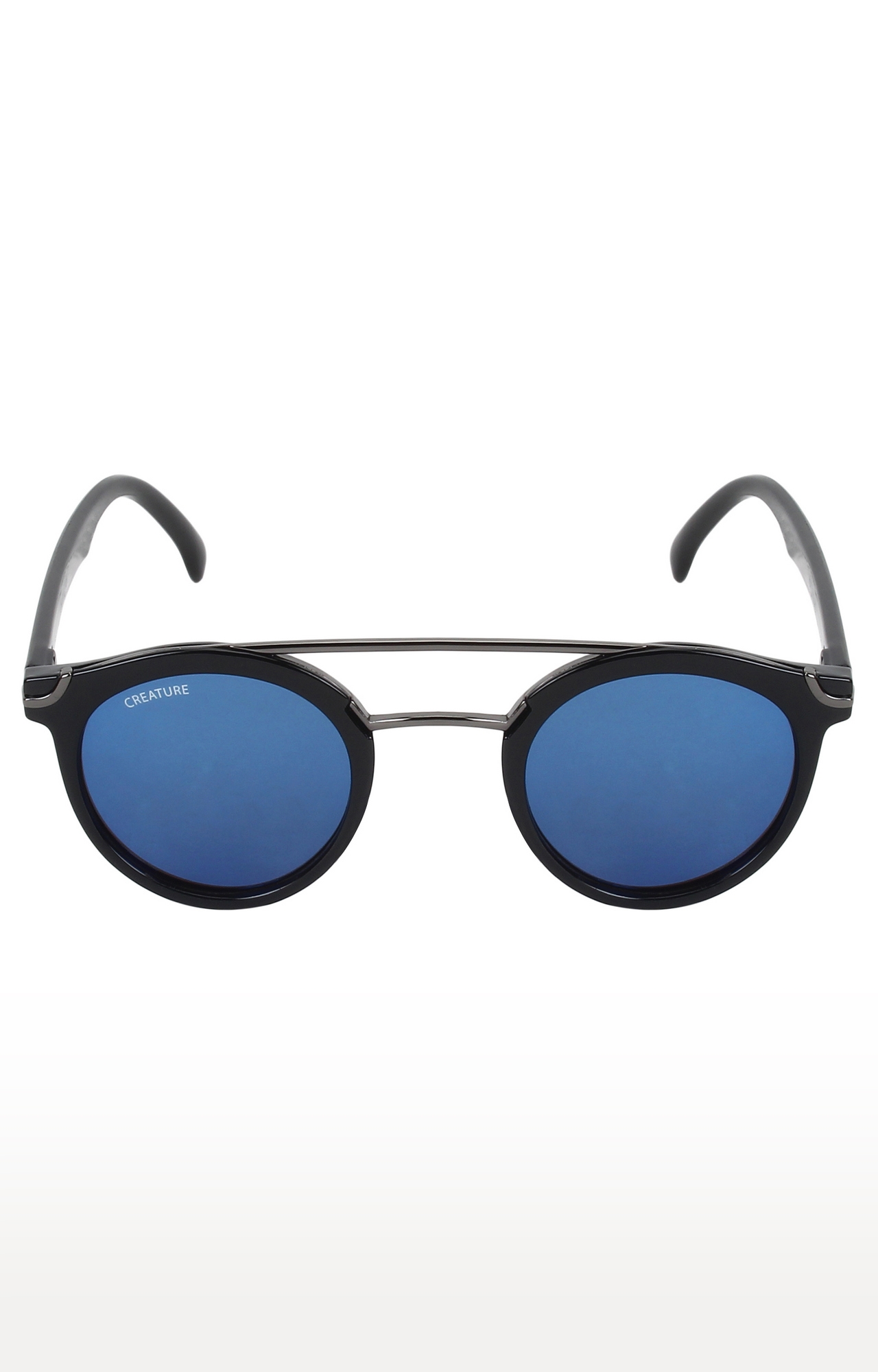 CREATURE | CREATURE Black Round Unisex Sunglasses (Lens-Blue|Frame-Black) 1