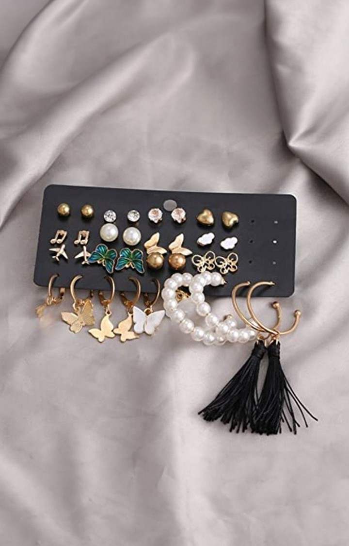 Salty | Set of 17 Bohemian Long Tassel Drop Statement Earrings and Studs