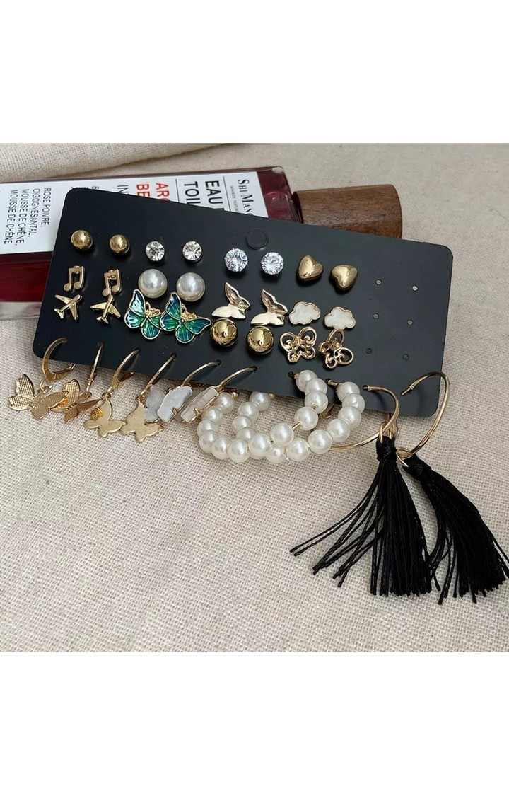 Set of 17 Bohemian Long Tassel Drop Statement Earrings and Studs