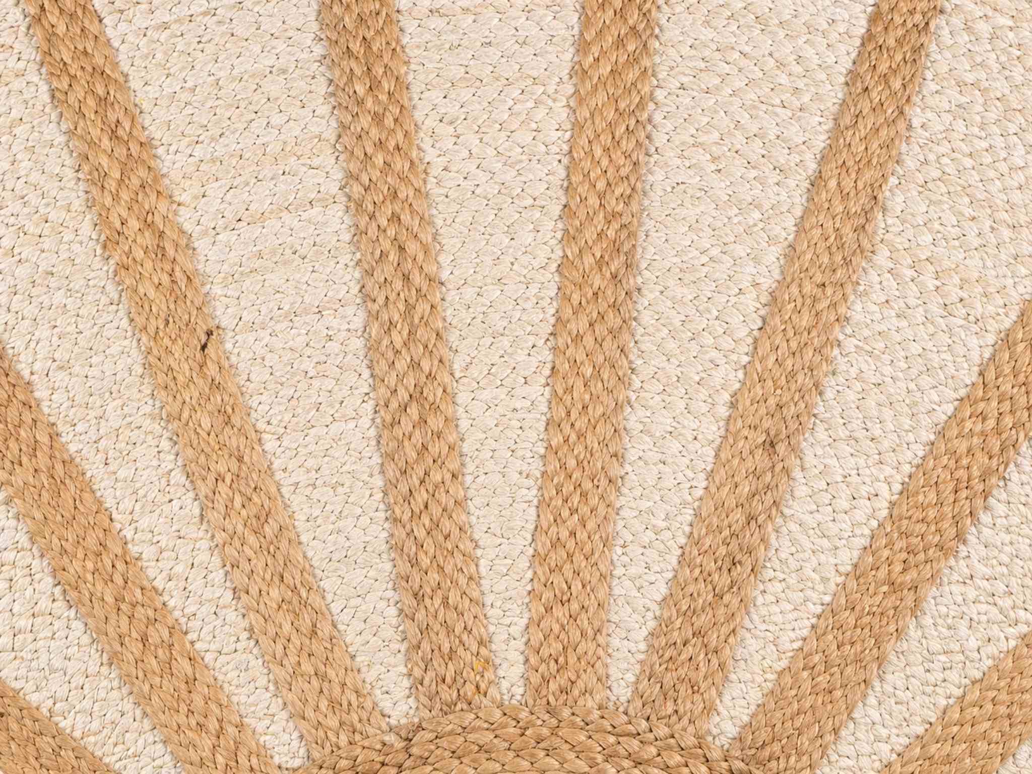 Handwoven Round Jute Rug – Natural Beige Sunburst Braided Design | Boho Coastal Floor Carpet for Living Room, Bedroom, Entryway