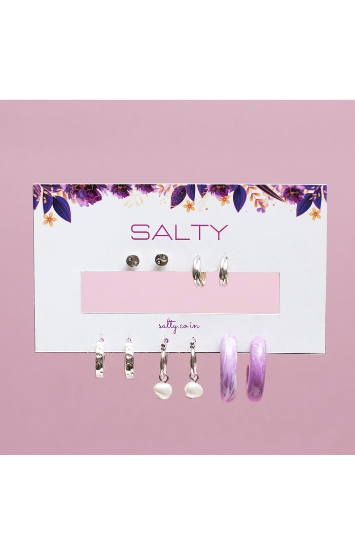Salty | Set Of 5 Lavender Luxe Silver Earrings