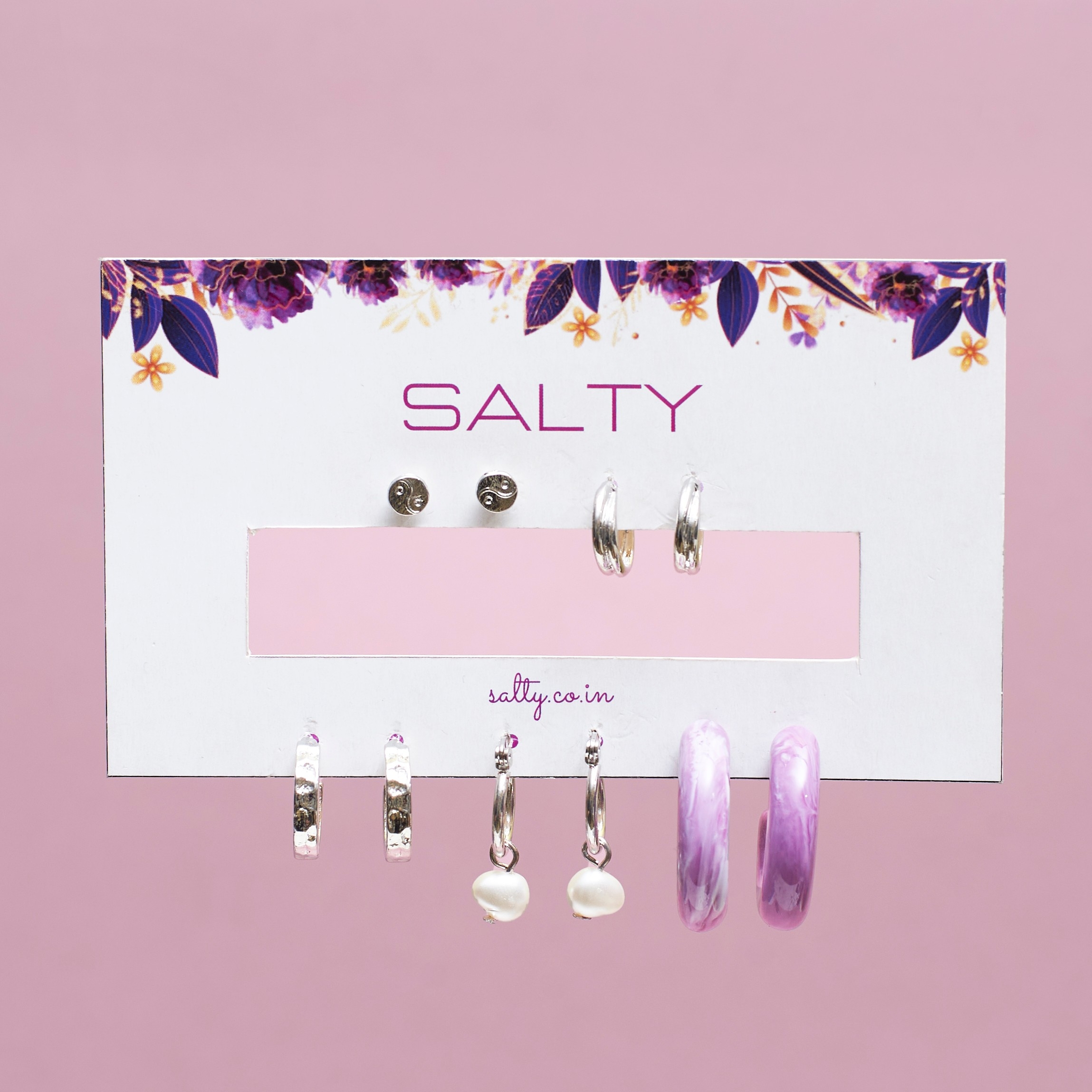 Salty | Set Of 5 Lavender Luxe Silver Earrings