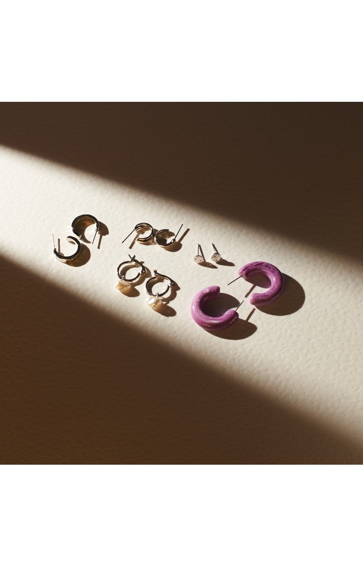 Set Of 5 Lavender Luxe Silver Earrings