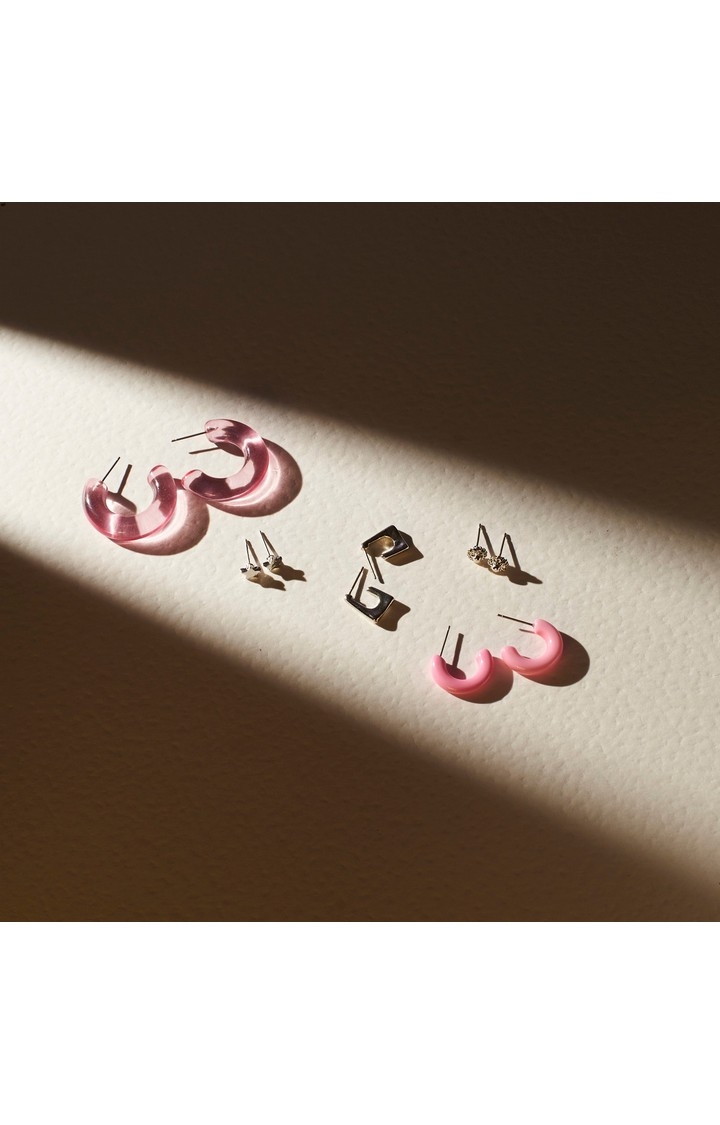 Salty | Set Of 5 Luminous Rose Earrings Set