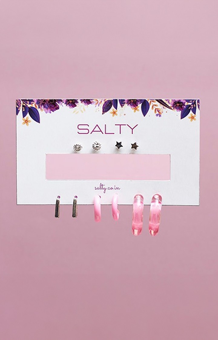 Salty | Set Of 5 Luminous Rose Earrings Set