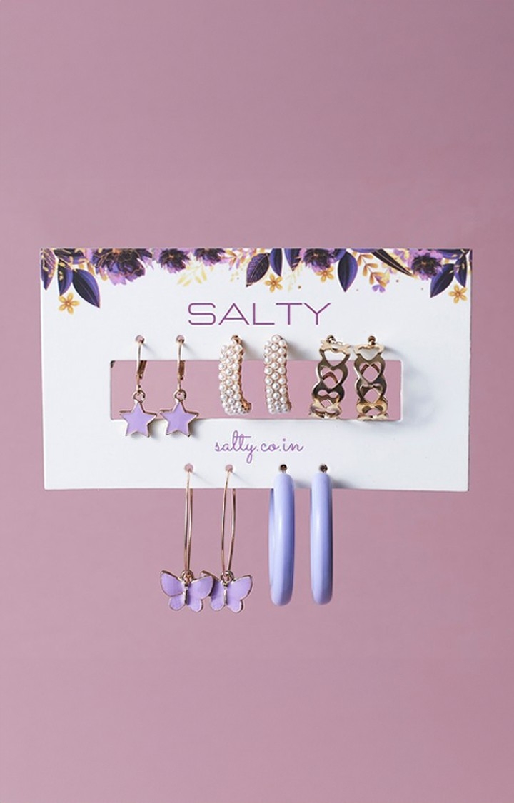 Salty | Set of 5 Lilac Golden Hoop Set