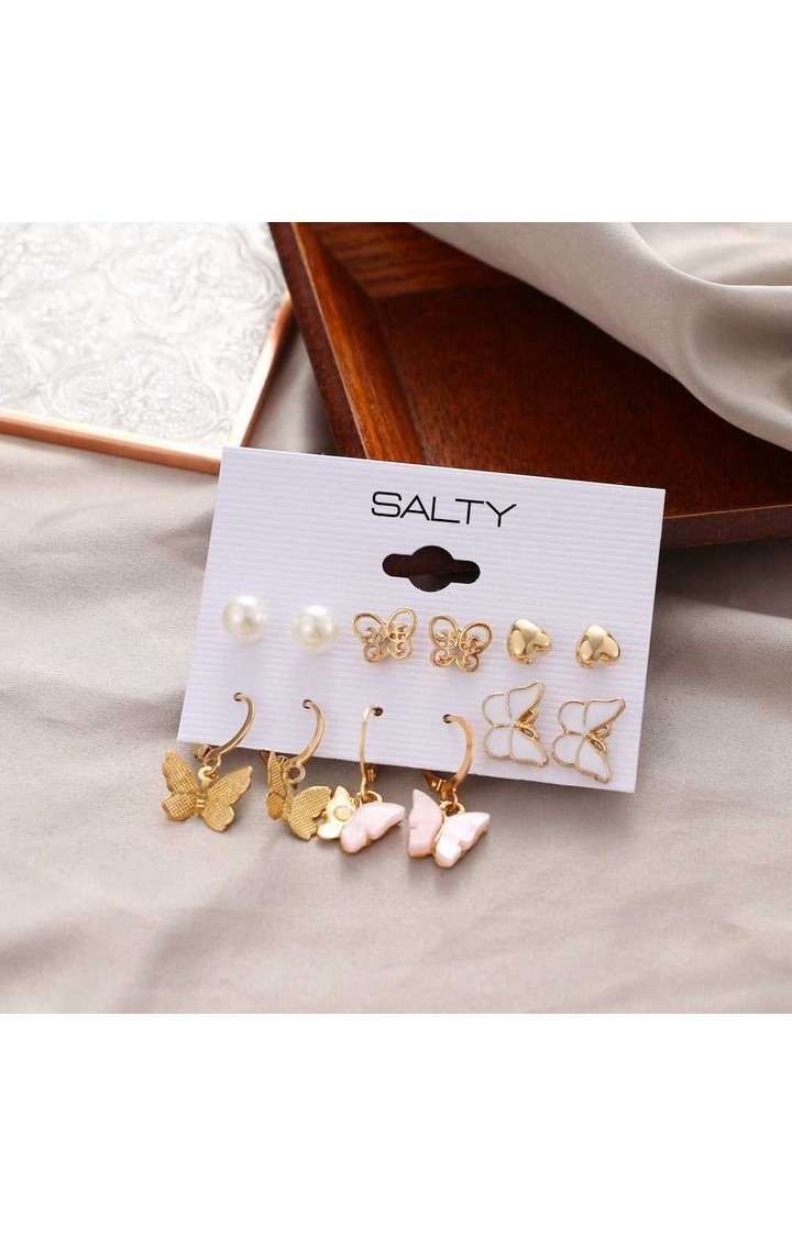 Set of 6 Butterfly Drop Earrings and Studs
