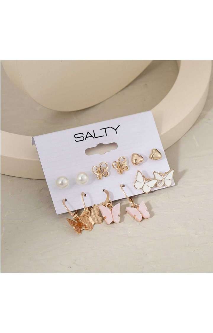 Set of 6 Butterfly Drop Earrings and Studs