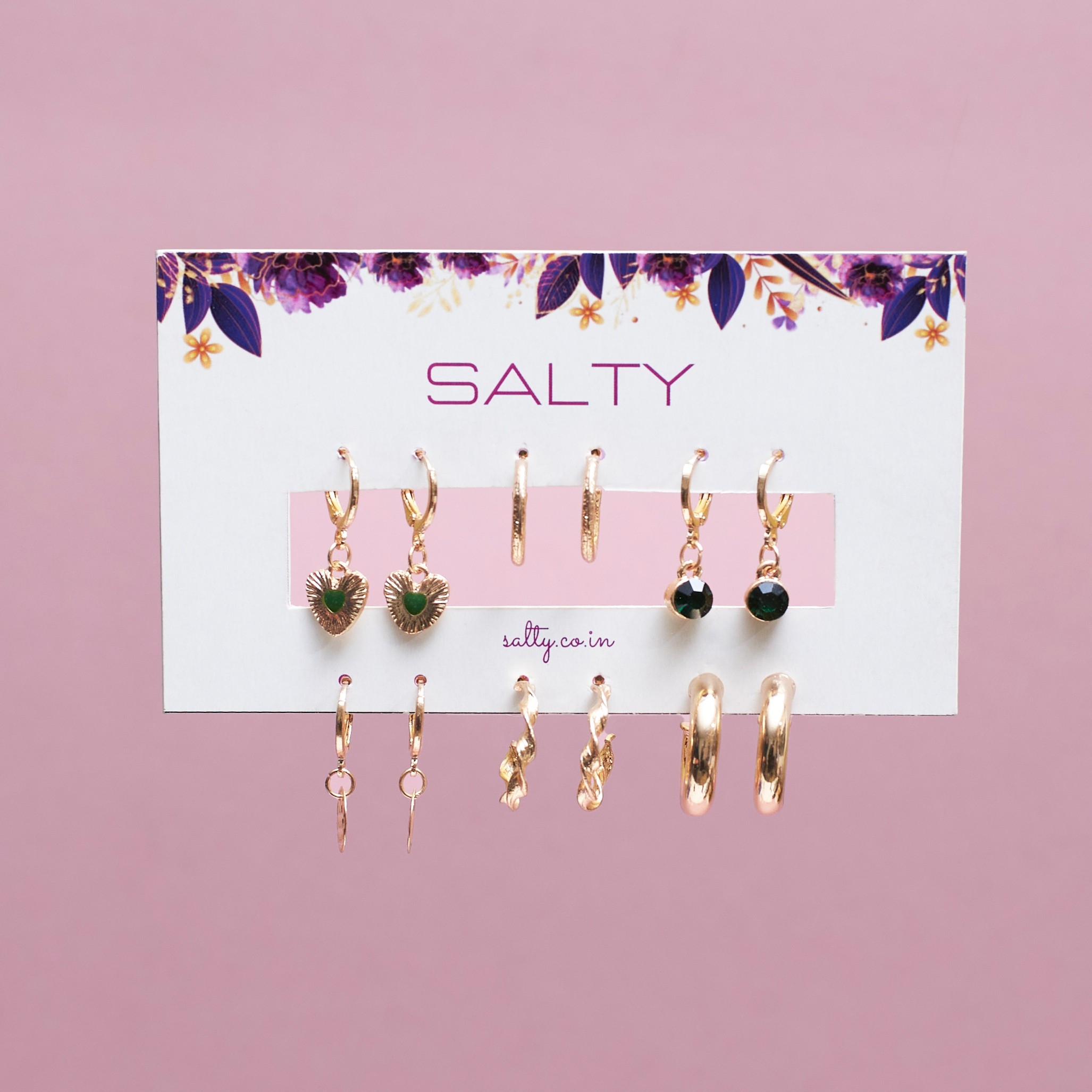 Salty | Set Of 6 Chic Emerald Earring Set