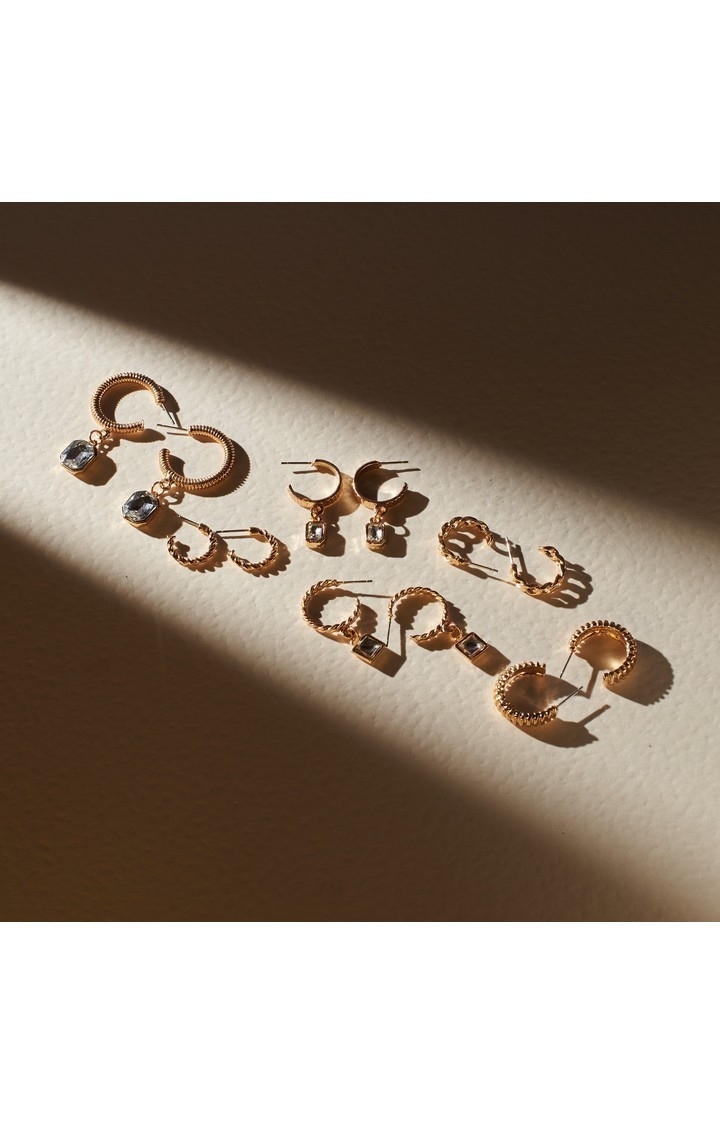 Set of 6 Modern Gold Tassel Earrings
