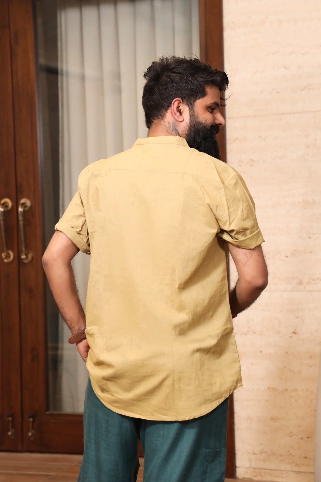 Men Khaki Pure Cotton Kurta
