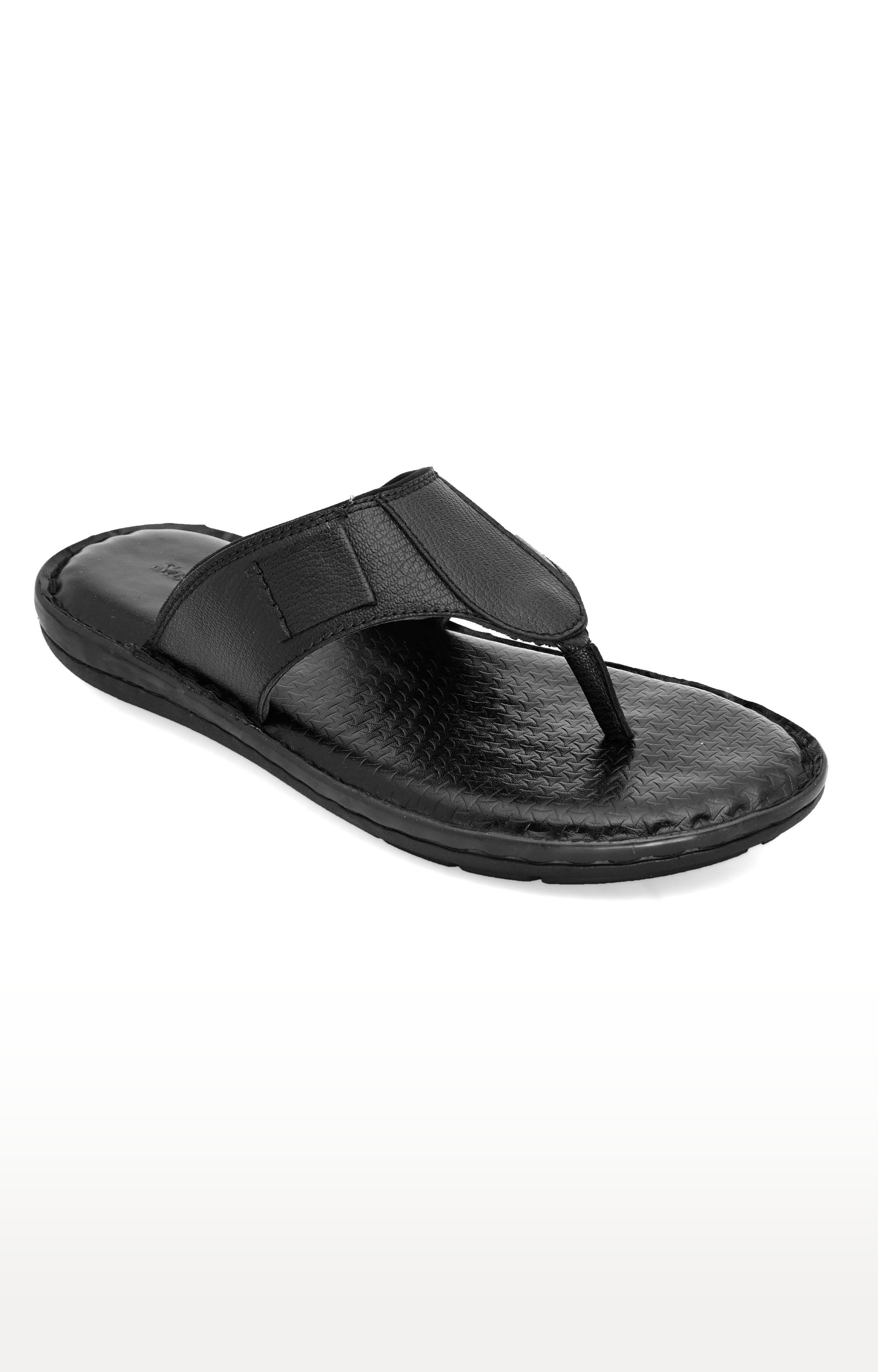 San Frissco | San Frissco Men Black Faux Leather Chisel Comfort Casual Flip Flops 0