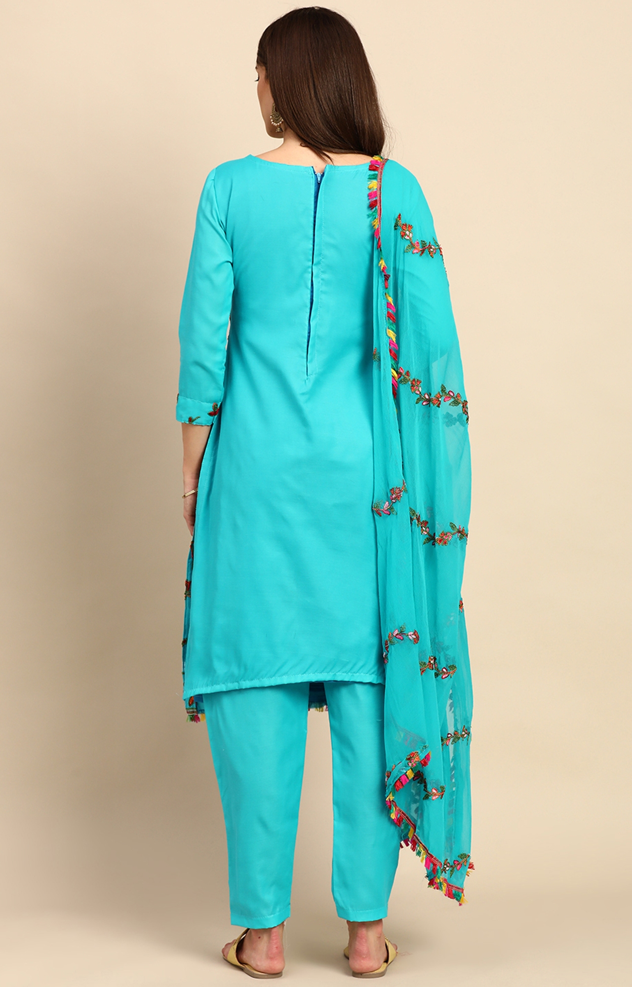 SHAILY RETAILS | Shaily Women Sea Green Color Cotton Embroidered With Tessels Unstitched Dress Material-VF_LILY_SGRN_DM 4