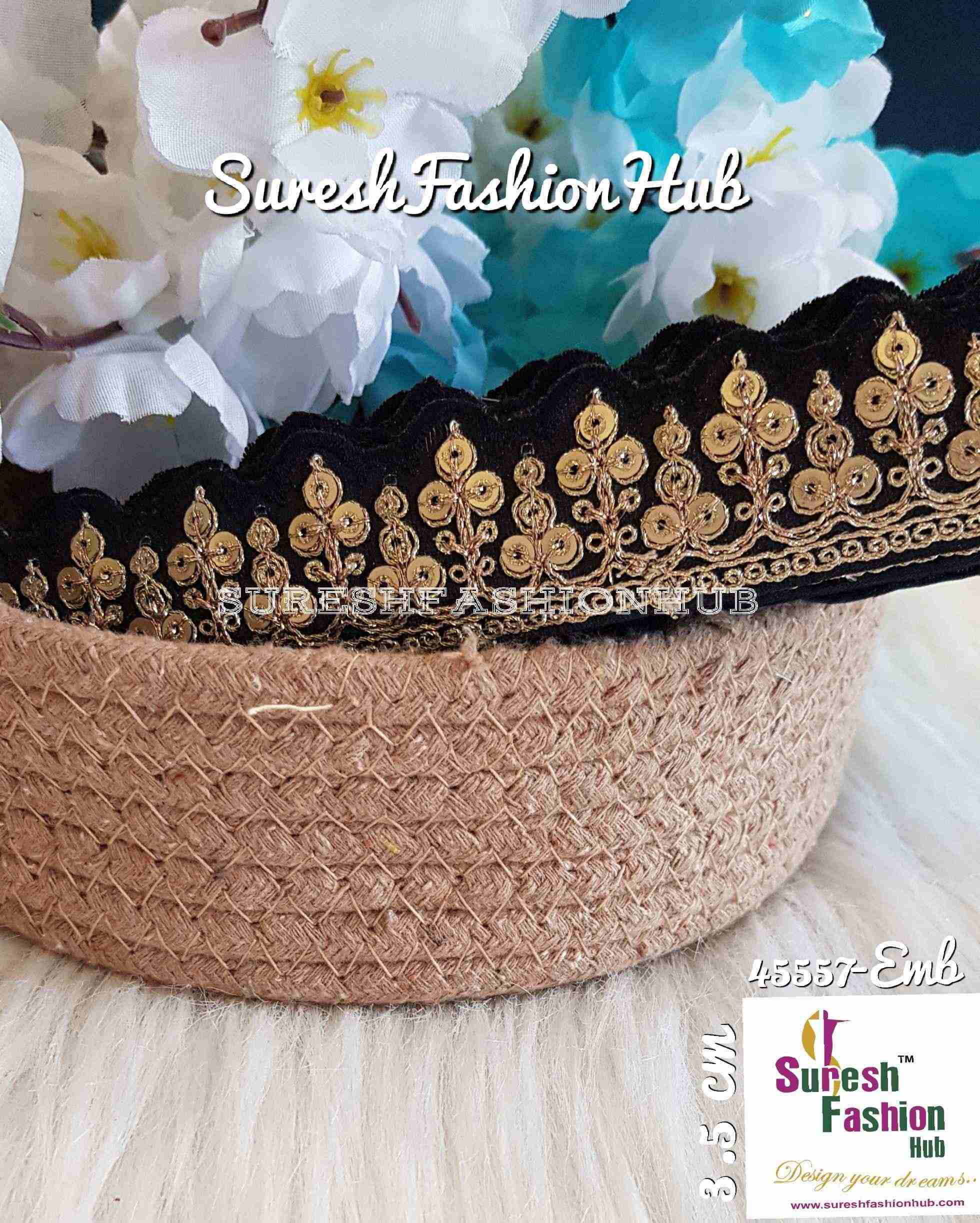 Sequenced Black Charming Embroidered Trim