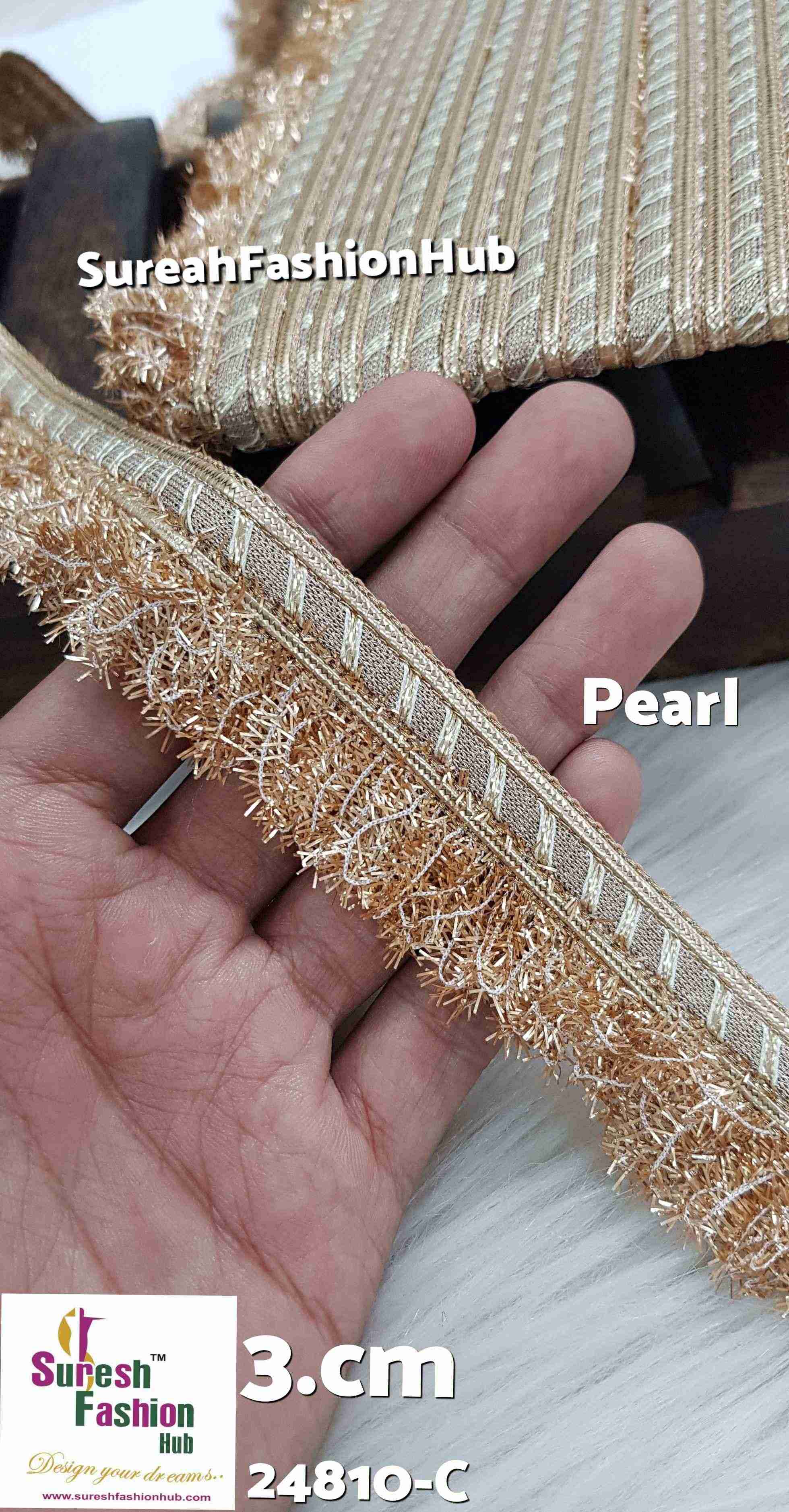 Pearl Gold Jhalar Machine Lace: