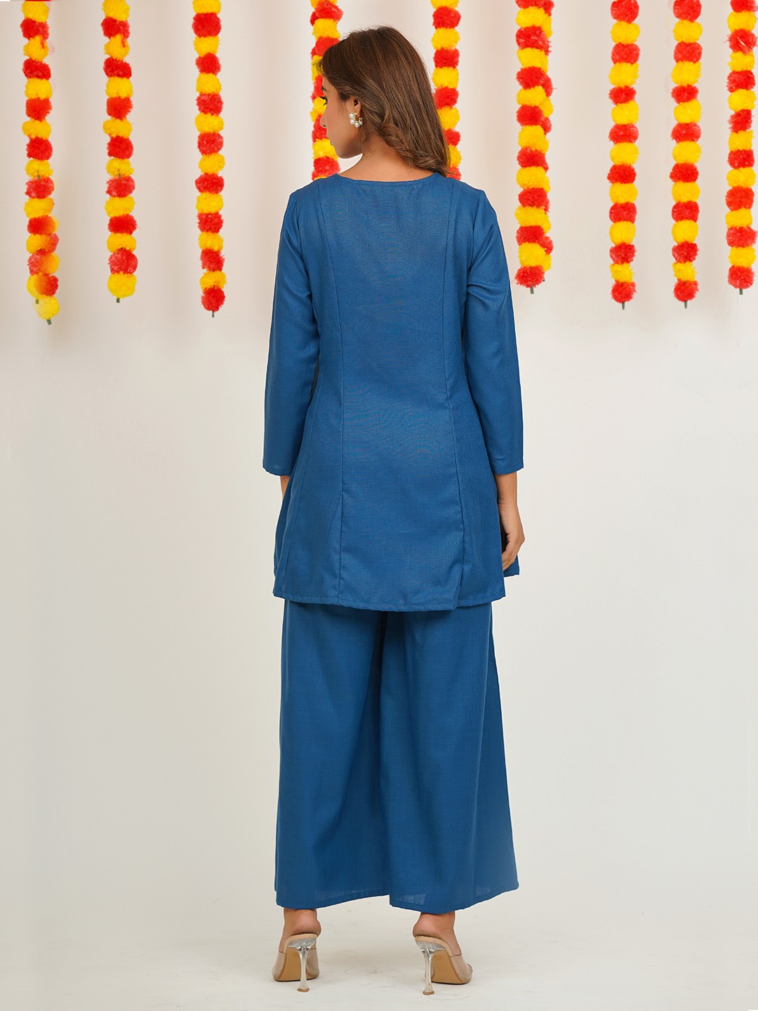 Blended cotton yoke embroidered co-ord set