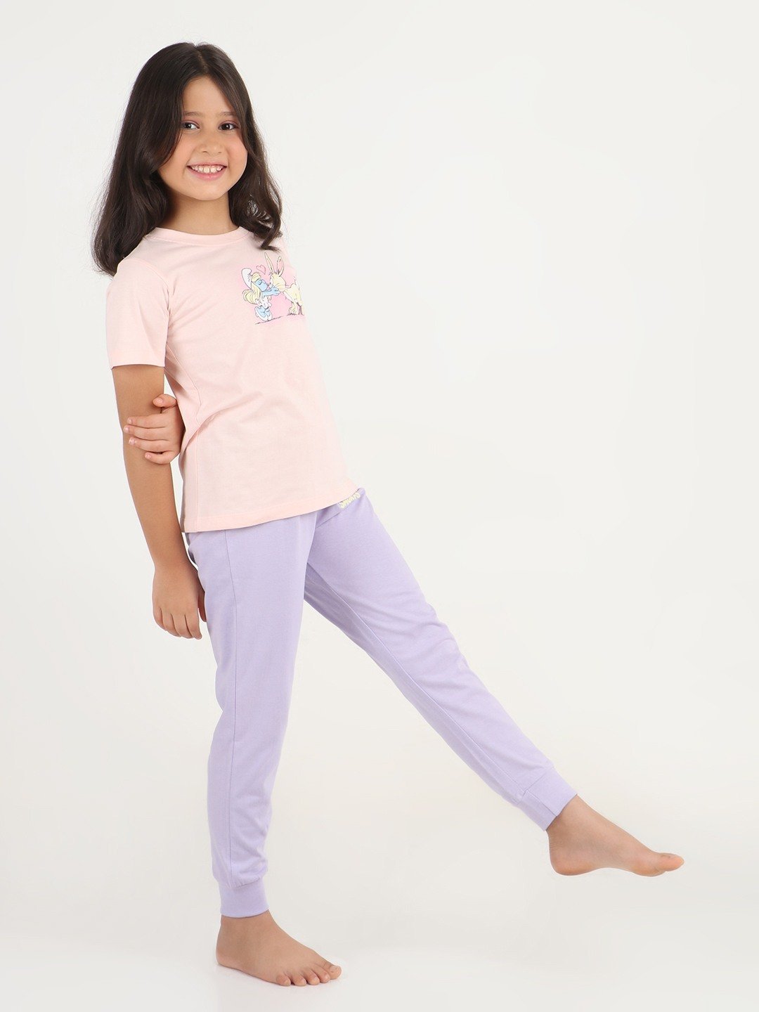 Girls 2 piece printed jogger lounge set- Rose Pink & Lavender