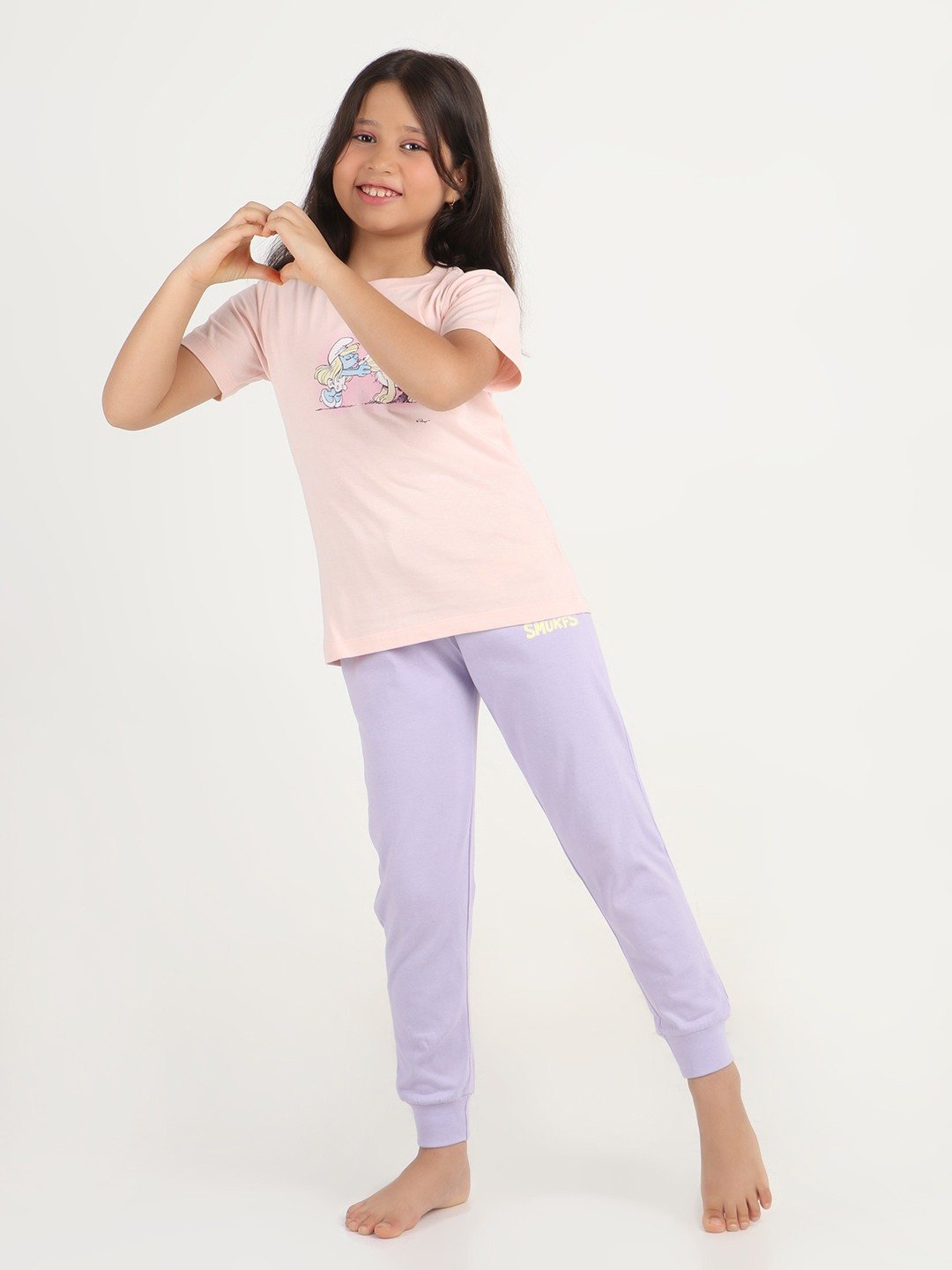 Girls 2 piece printed jogger lounge set- Rose Pink & Lavender