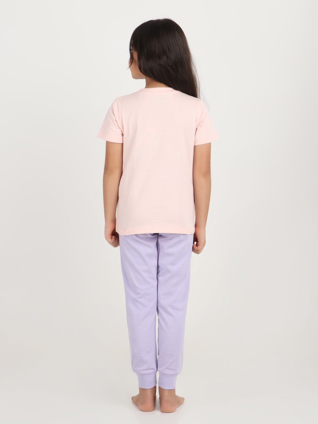 Girls 2 piece printed jogger lounge set- Rose Pink & Lavender