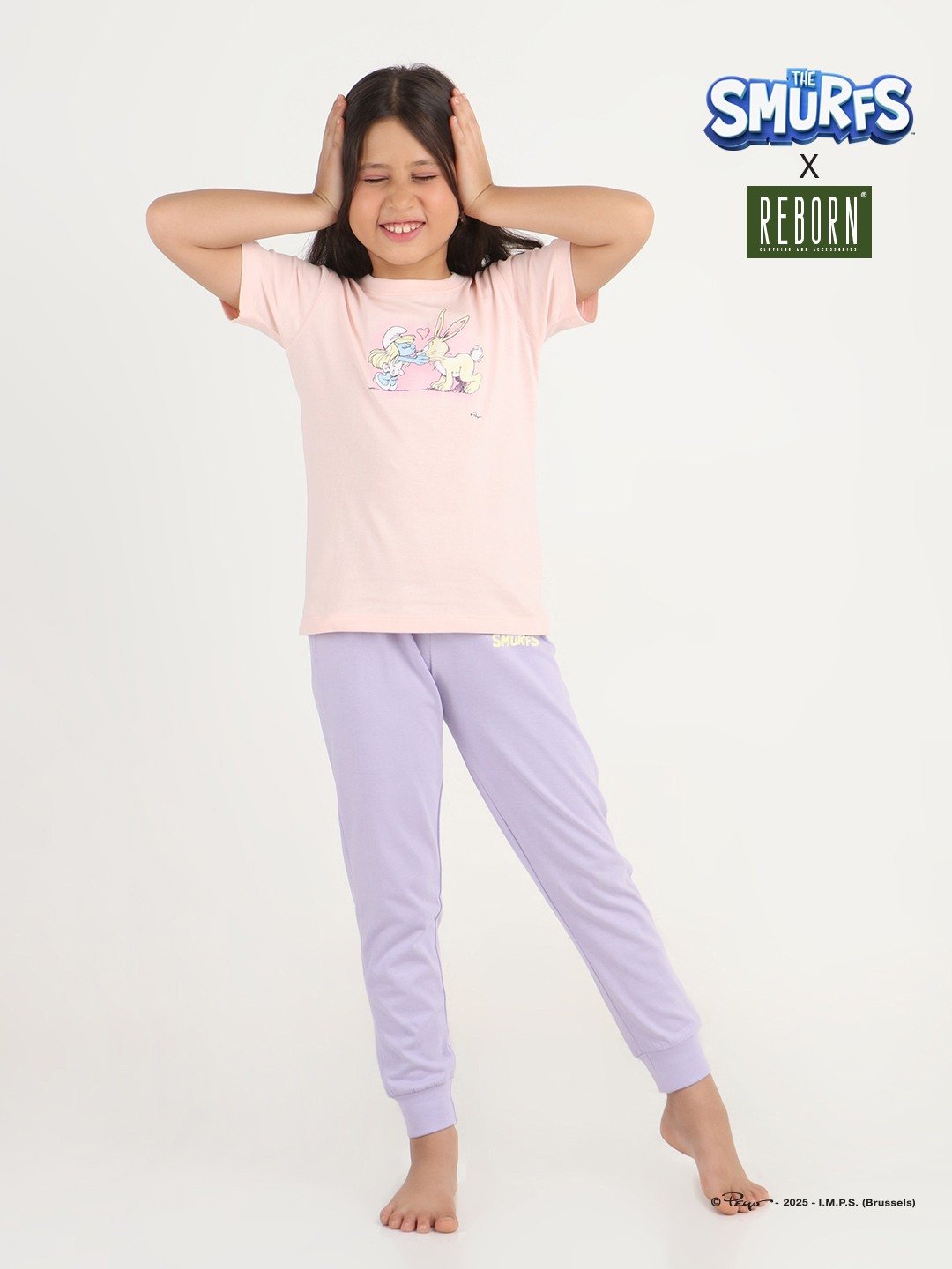 Girls 2 piece printed jogger lounge set- Rose Pink & Lavender