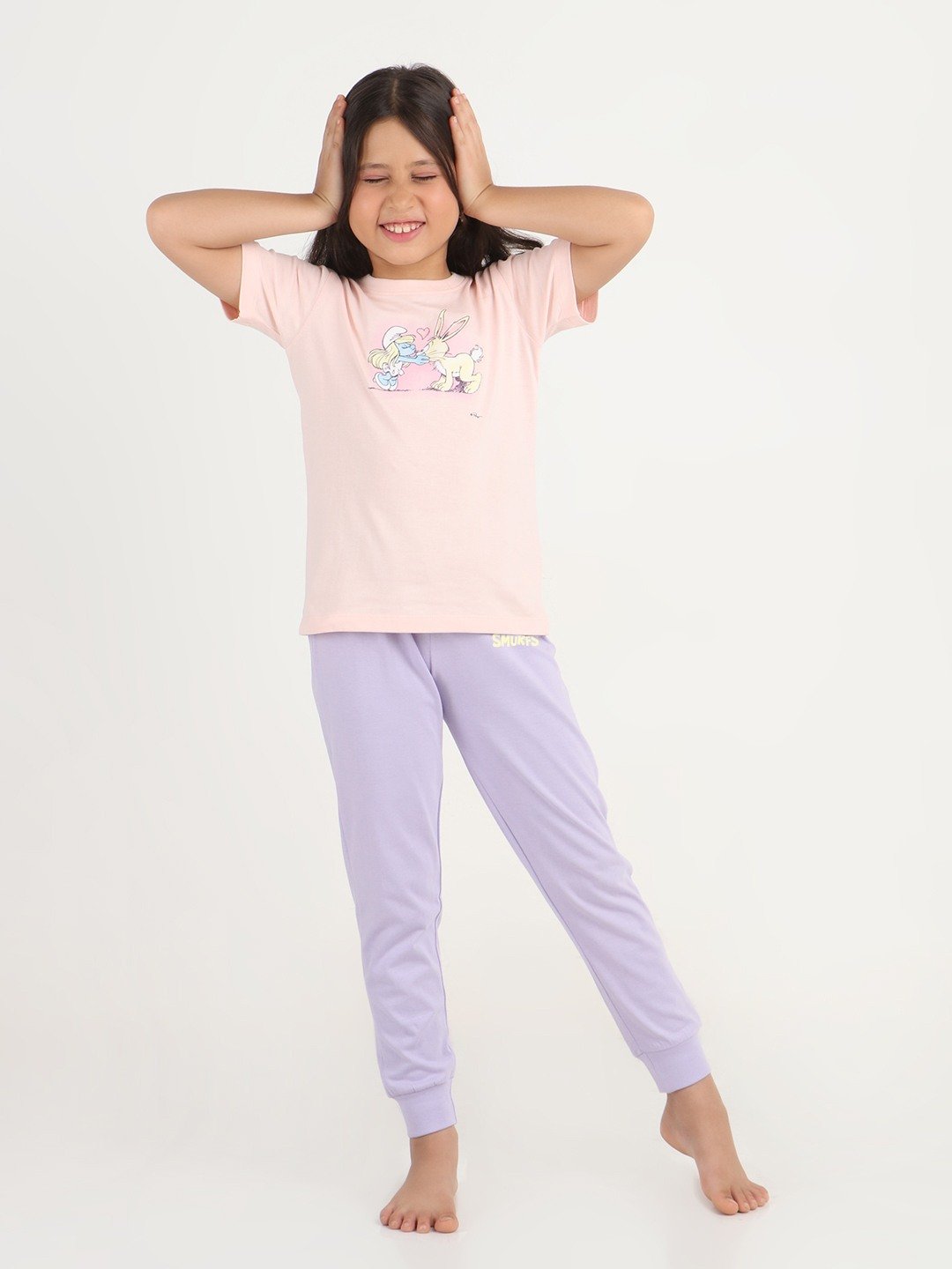 Girls 2 piece printed jogger lounge set- Rose Pink & Lavender