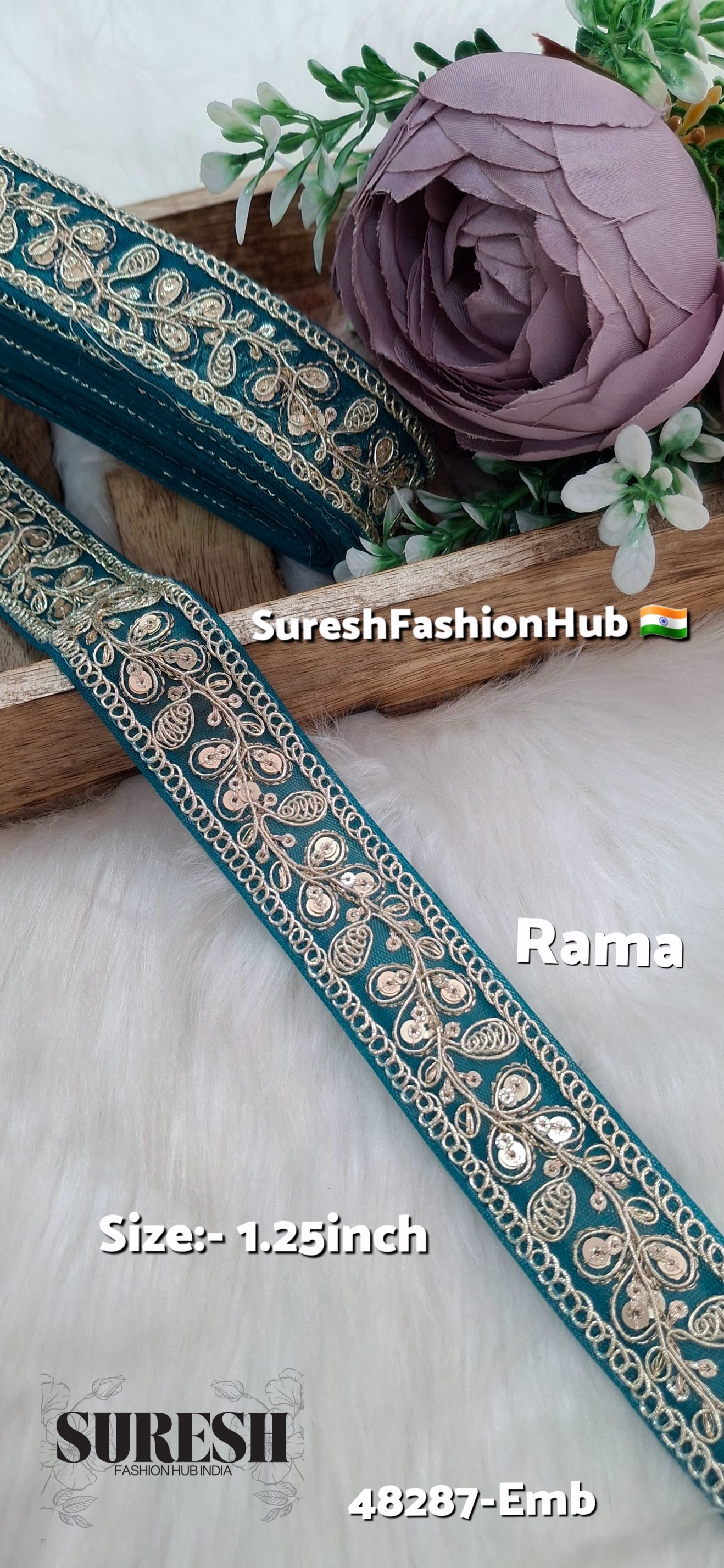 Rama Green Pearl Dori Zari Embroidery Border Lace