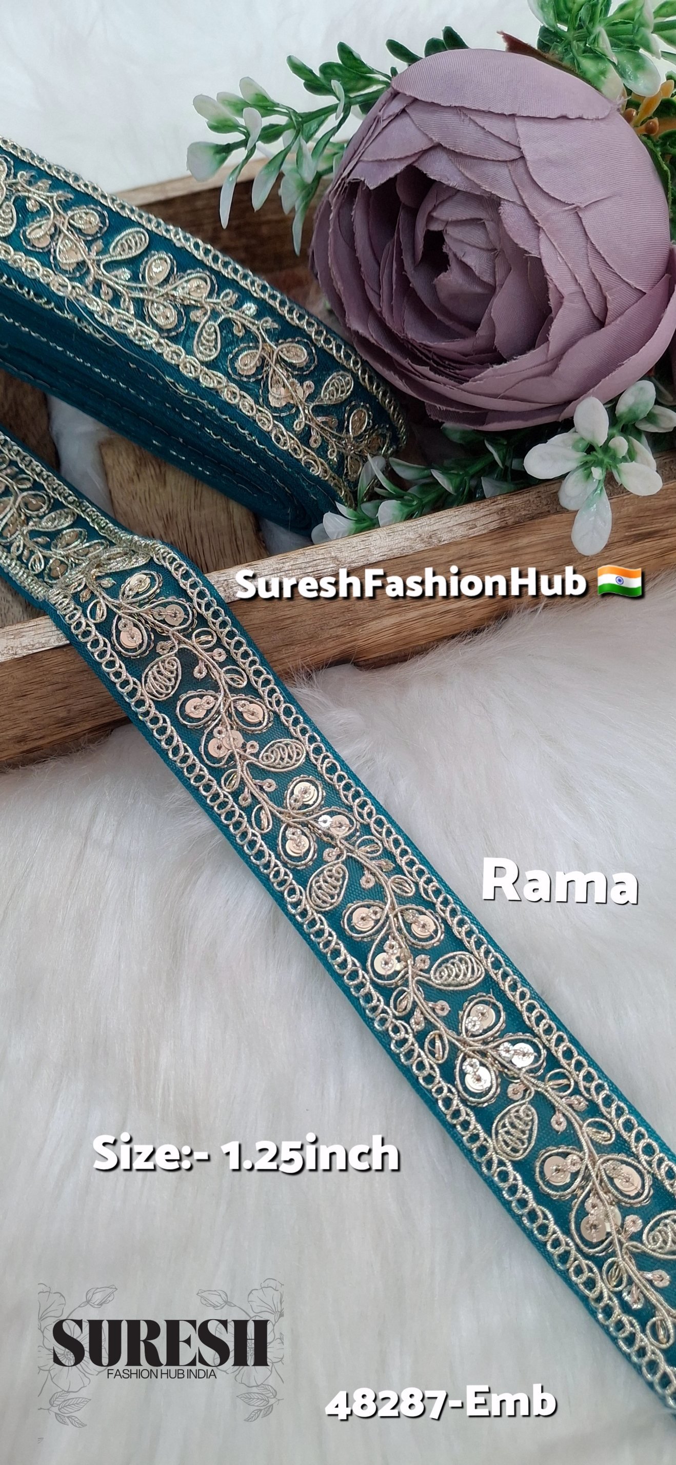 Rama Green Pearl Dori Zari Embroidery Border Lace
