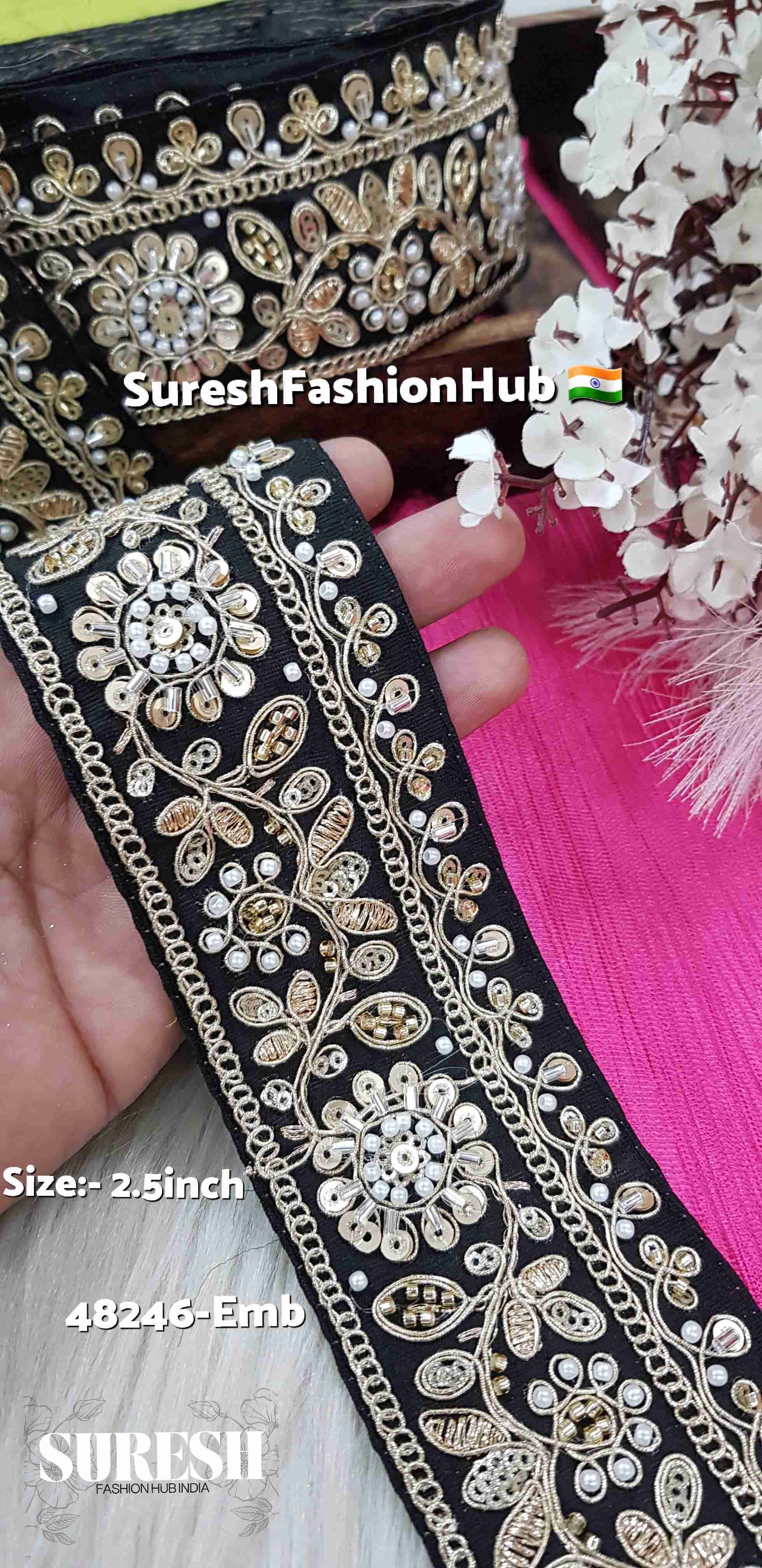 Black Floral Kaddhana Embroidery Lace