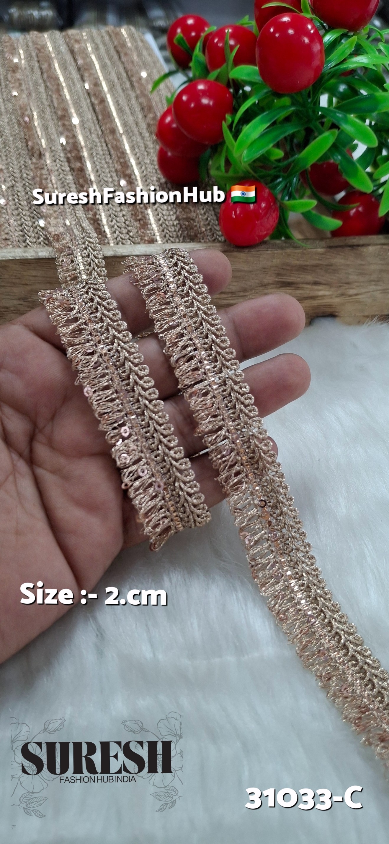 Rose Gold Jhalar Zari Sequin Fringe Lace – Design No. 31033-C