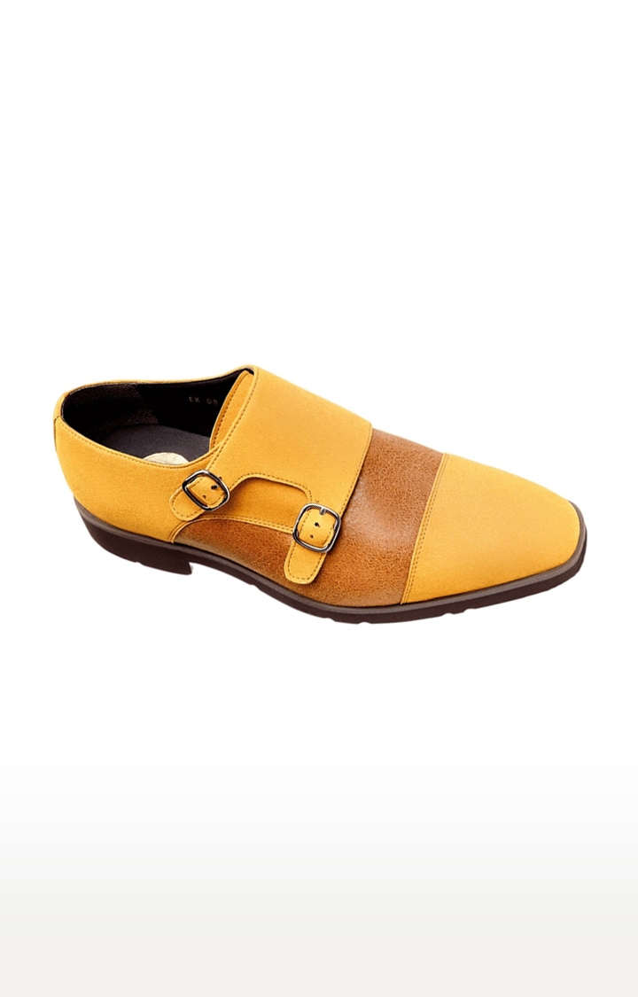 Ethik | Men's Suave Monk Light Tan & Yellow PU Monk-strap Shoes