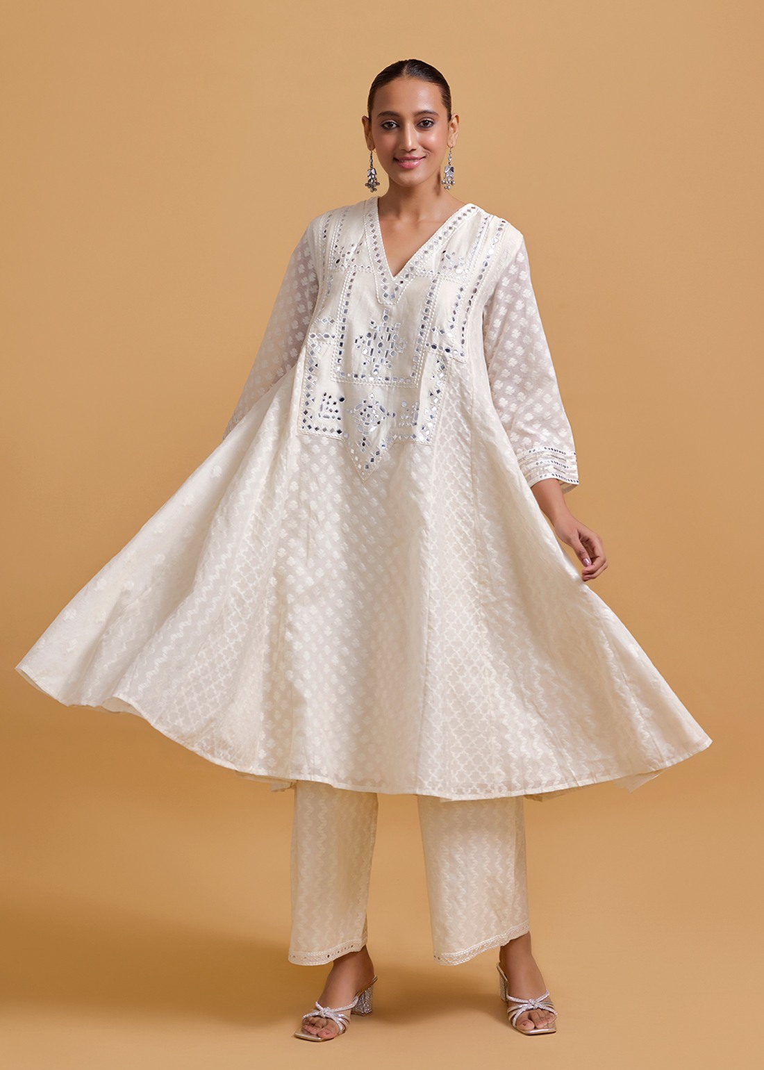 Azra Mirror Offwhite Kali Kurta