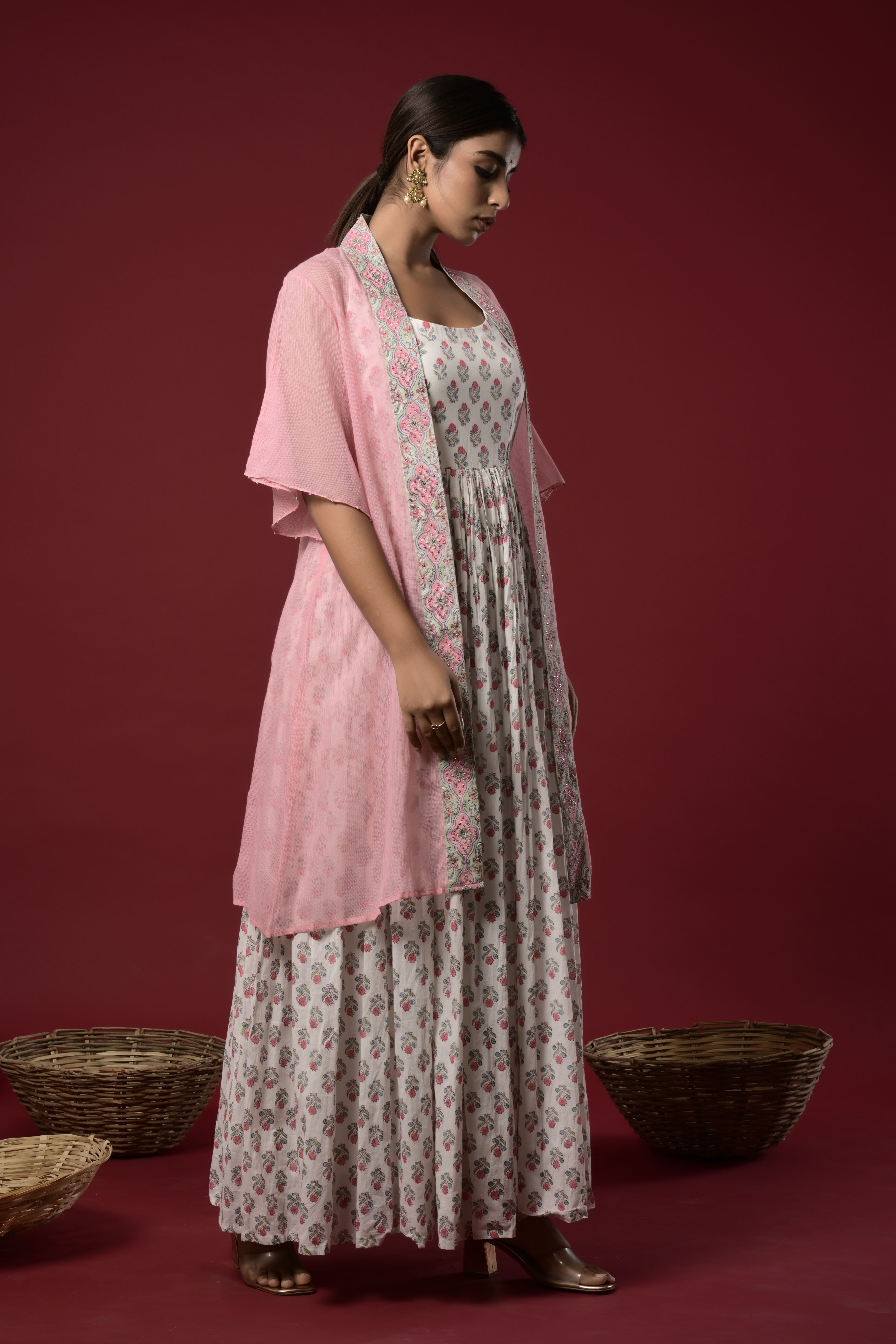 KAARAH BY KAAVYA | Block printed dress with kota doria jacket undefined