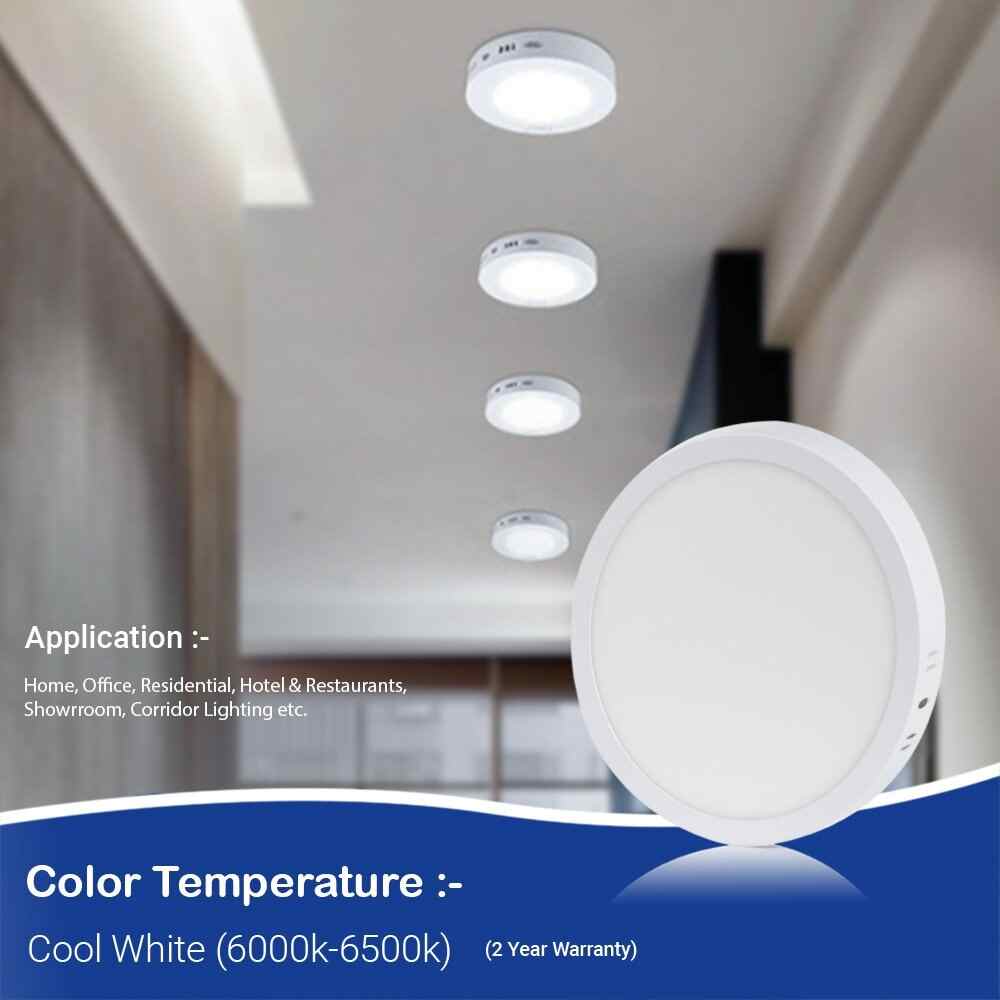 6 Watt Round Surface Led Panel Light for Ceiling Pack of 10 Colour Cool White