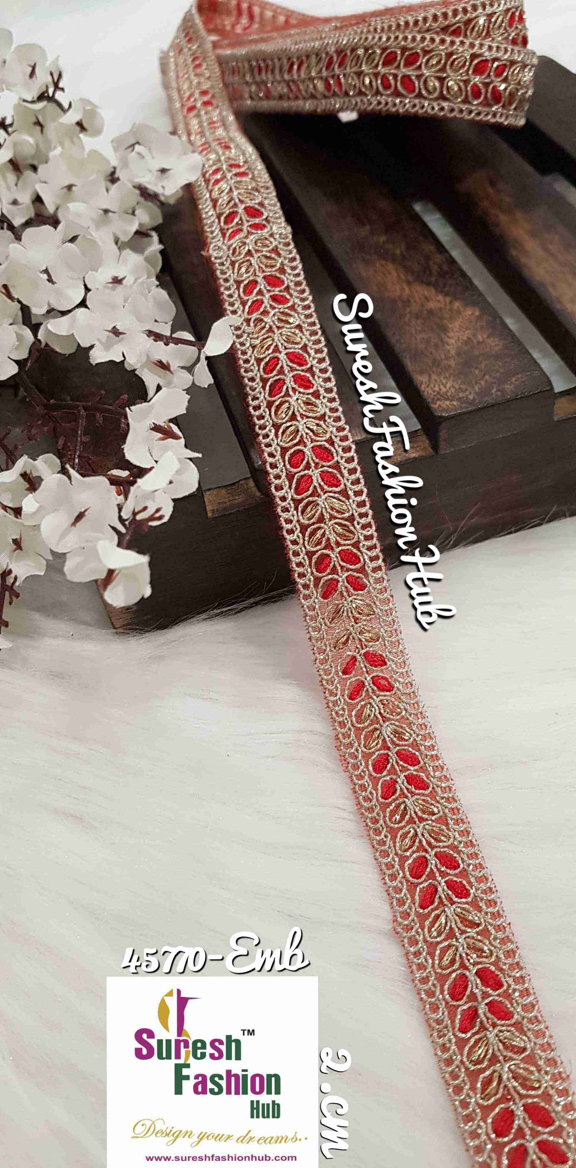 Poppy red delicate embroidered trim