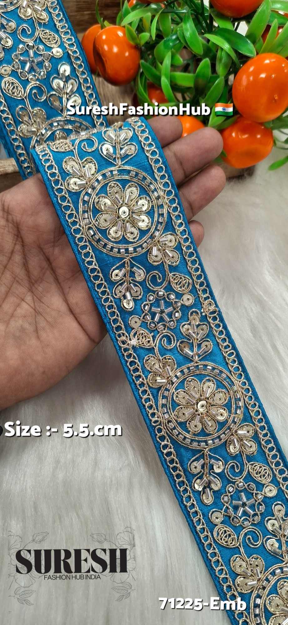 Firozi Floral Cutdana Bead Embroidery Lace – Design No. 71225-Emb