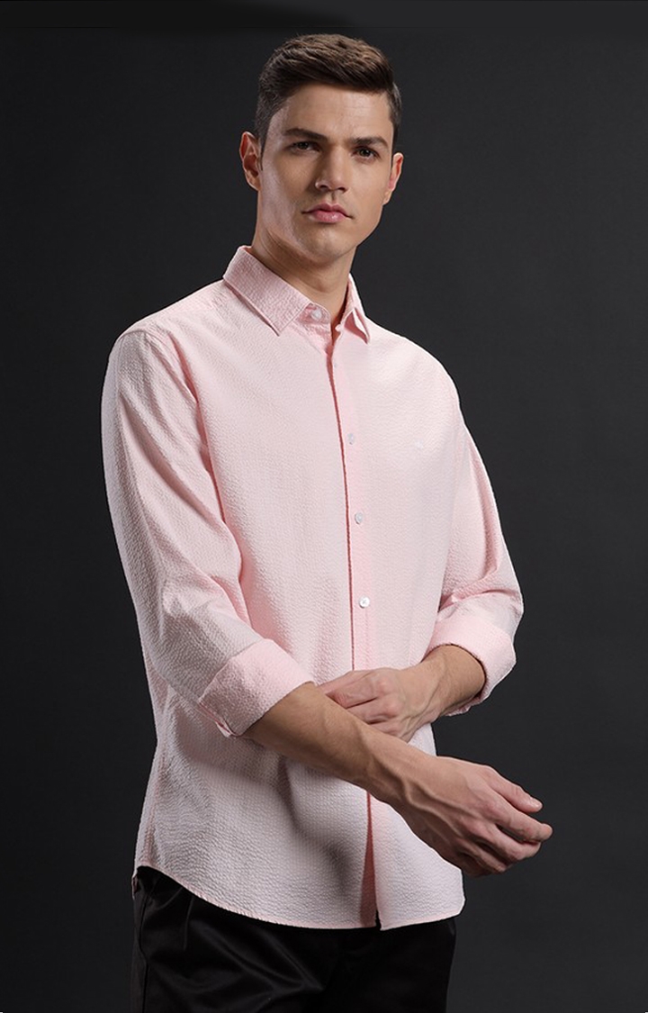 Men's Pink Cotton Textured Casual Shirt