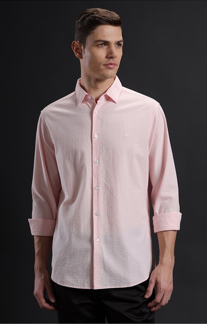 Aldeno | Men's Pink Cotton Textured Casual Shirt