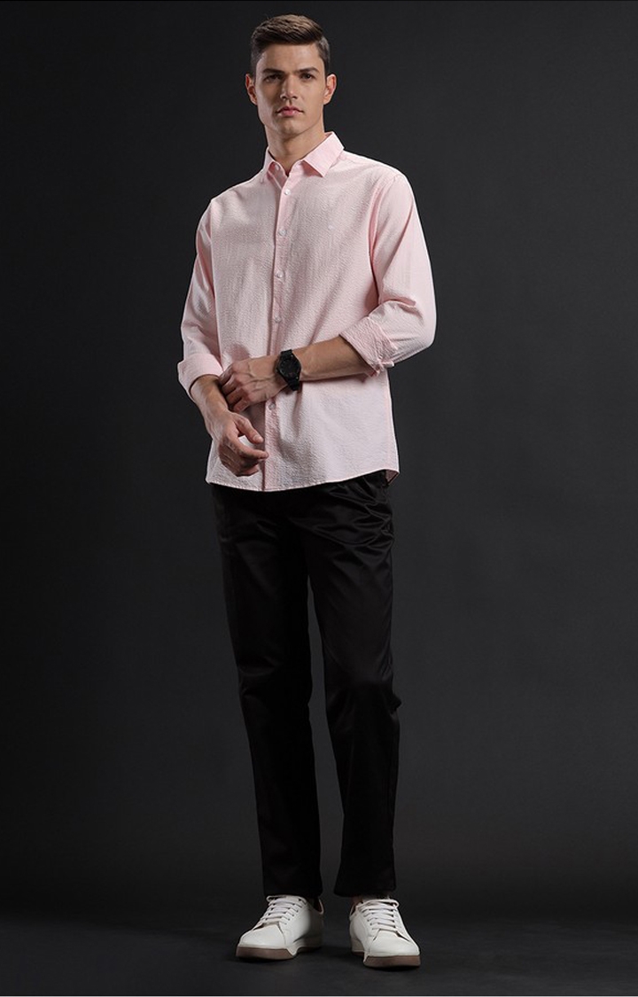 Men's Pink Cotton Textured Casual Shirt