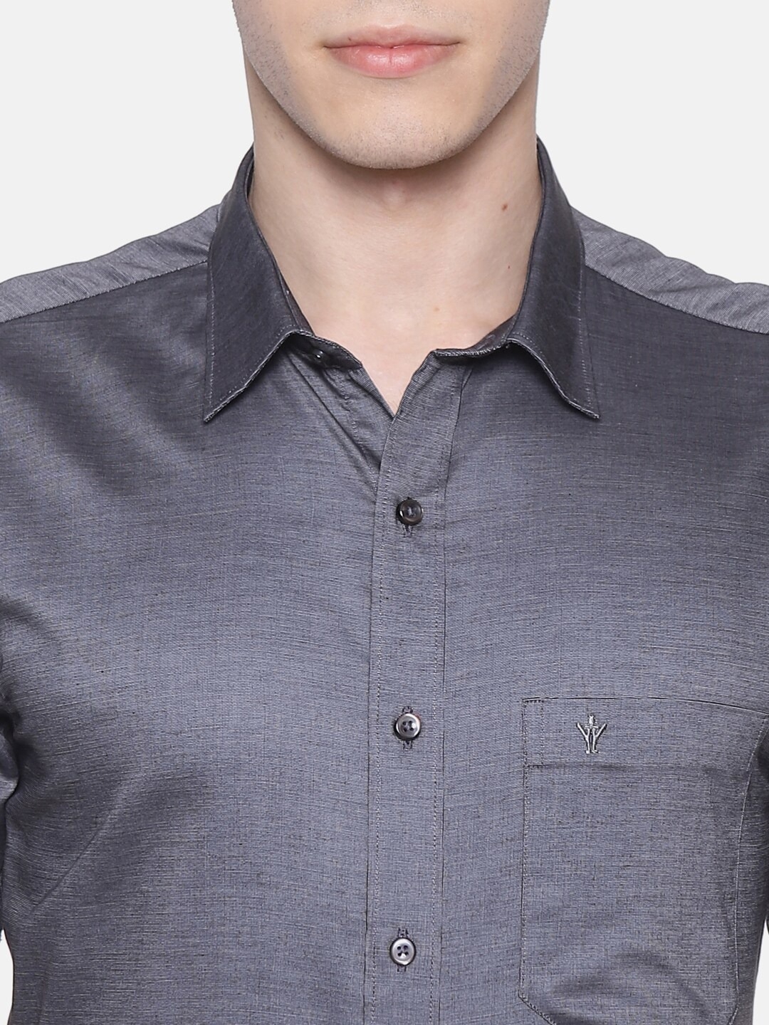 Ramraj Cotton | RAMRAJ COTTON Men Grey Smart Slim Fit Solid Formal Shirt 1