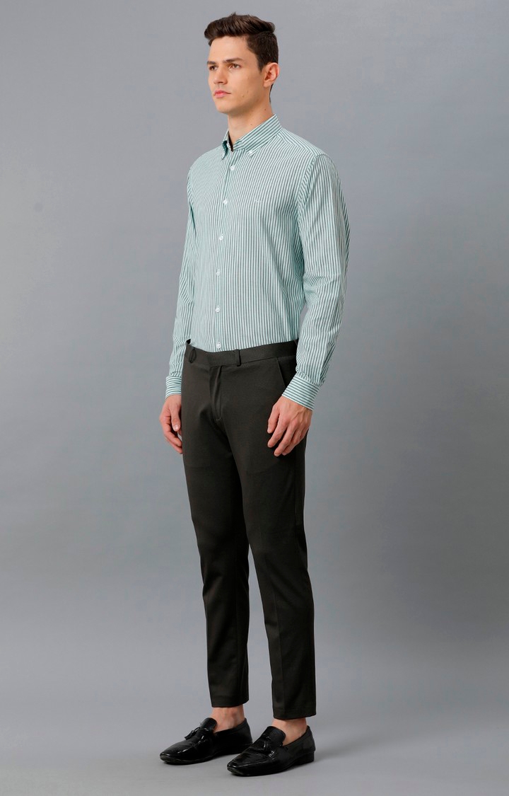 Men's Green Cotton Striped Formal Shirt
